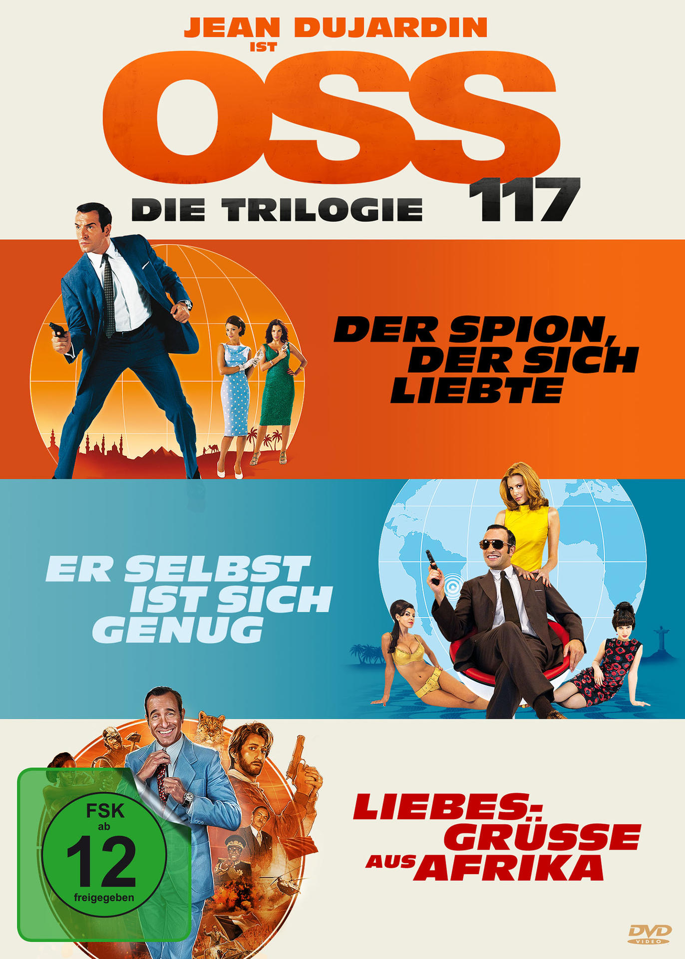 Filmcover: Mann im Anzug, Frauen und Text OSS. Drei Filmszenen in einem.