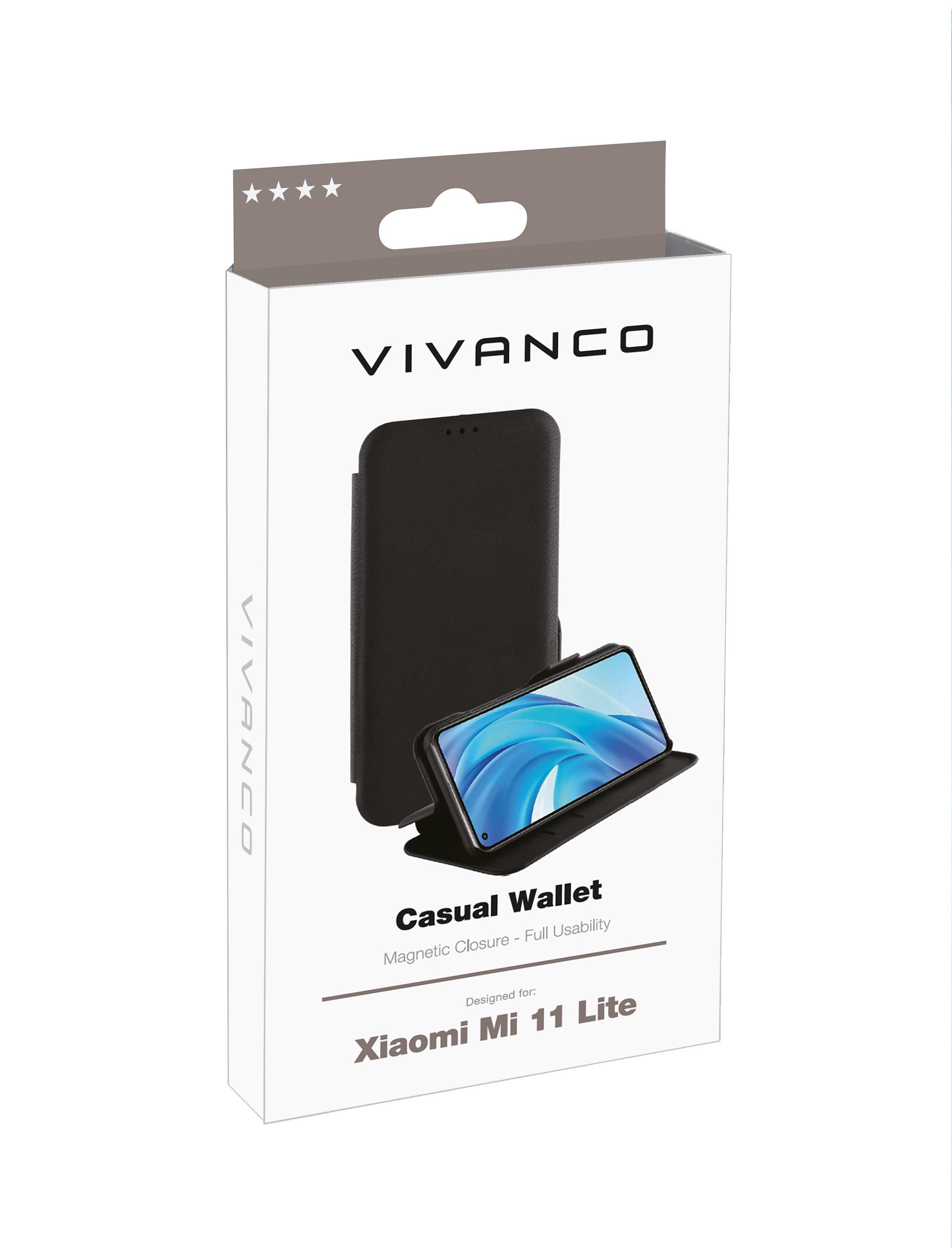VIVANCO Casual Wallet, Bookcover, Xiaomi, Mi 11 Schwarz lite