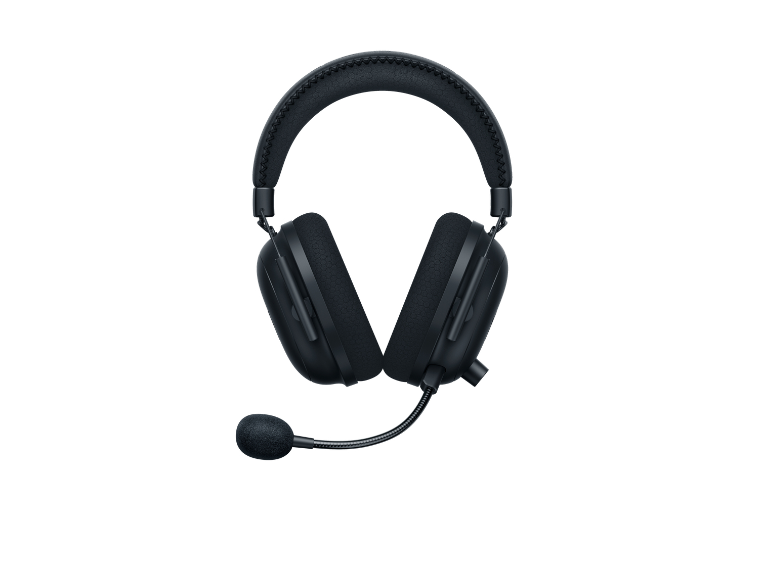 Zwarte over-ear gaming hoofdtelefoon met microfoon, geïsoleerd op wit.