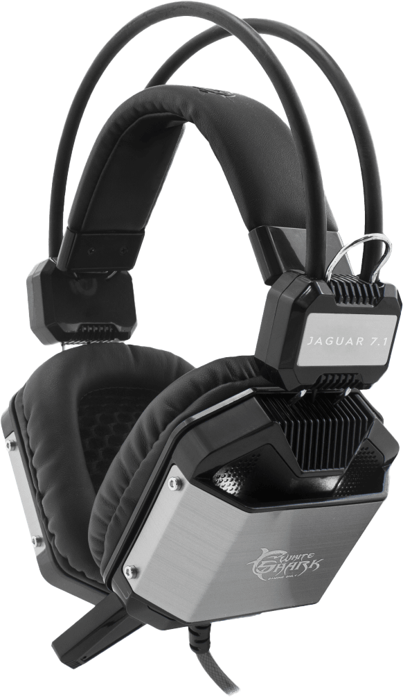 Fekete-ezüst gamer headset, "JAGUAR 7.1" felirattal.
