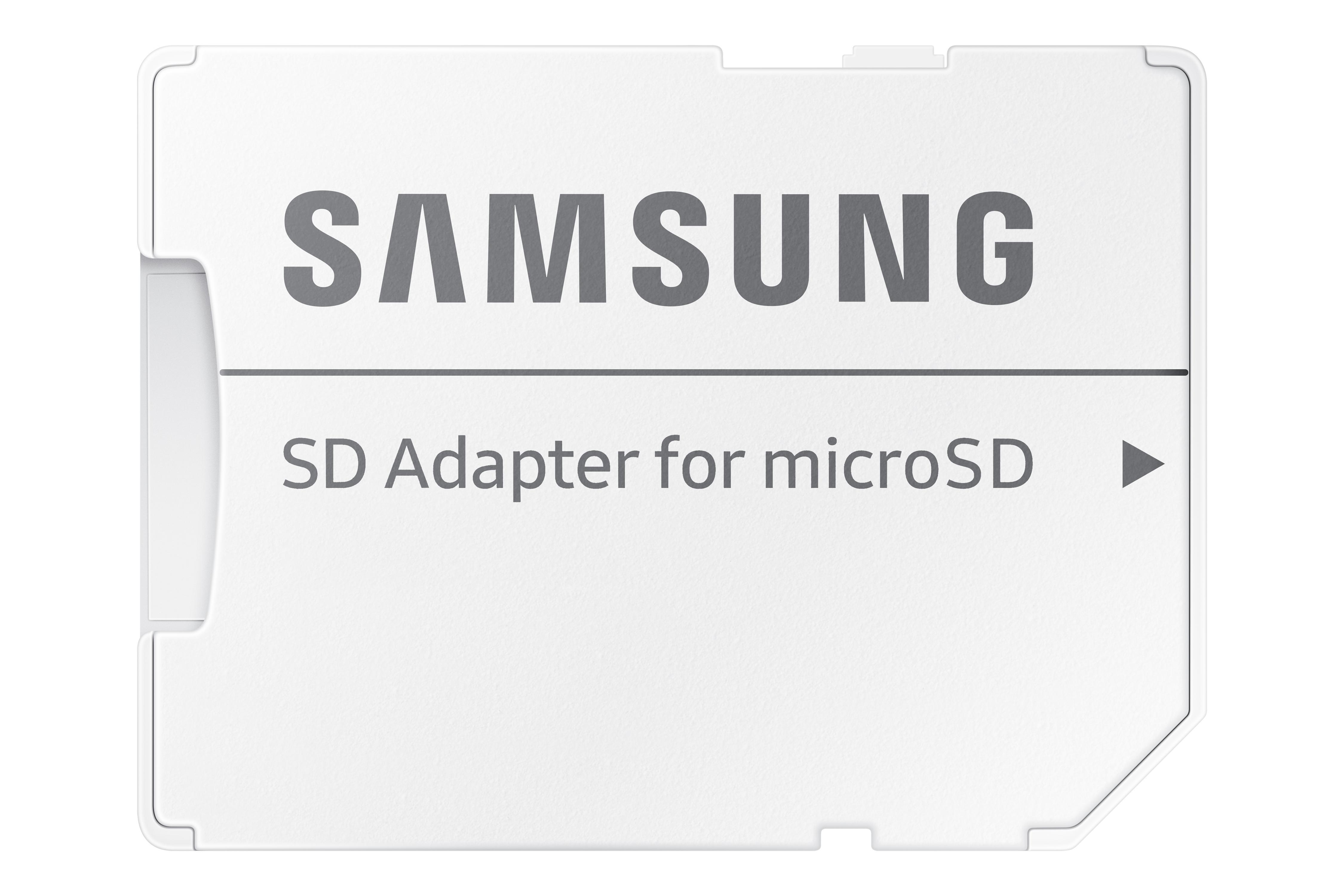 Ein weißer SD-Kartenadapter für microSD-Karten mit dem Markennamen 'SAMSUNG'.