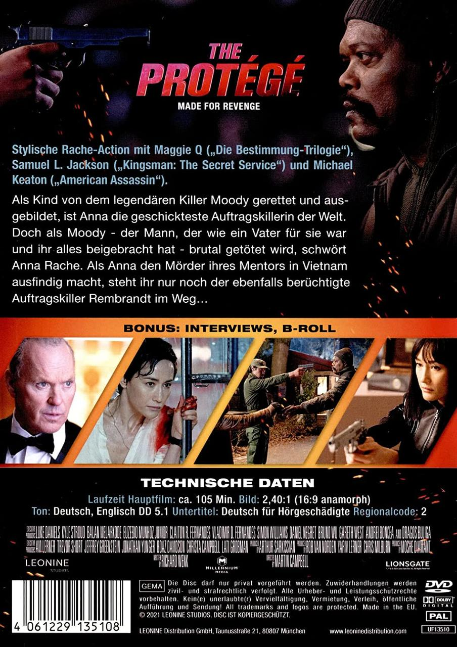 DVD-Cover für 'The Protégé'. Enthält Filmbilder und Gesichter von Schauspielern, mit Text in mehreren Sprachen.