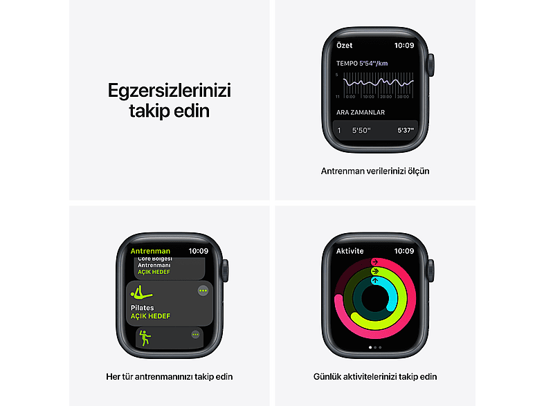 APPLE Watch Nike Series 7 GPS, 45mm Gece Yarısı Alüminyum Kasa ve