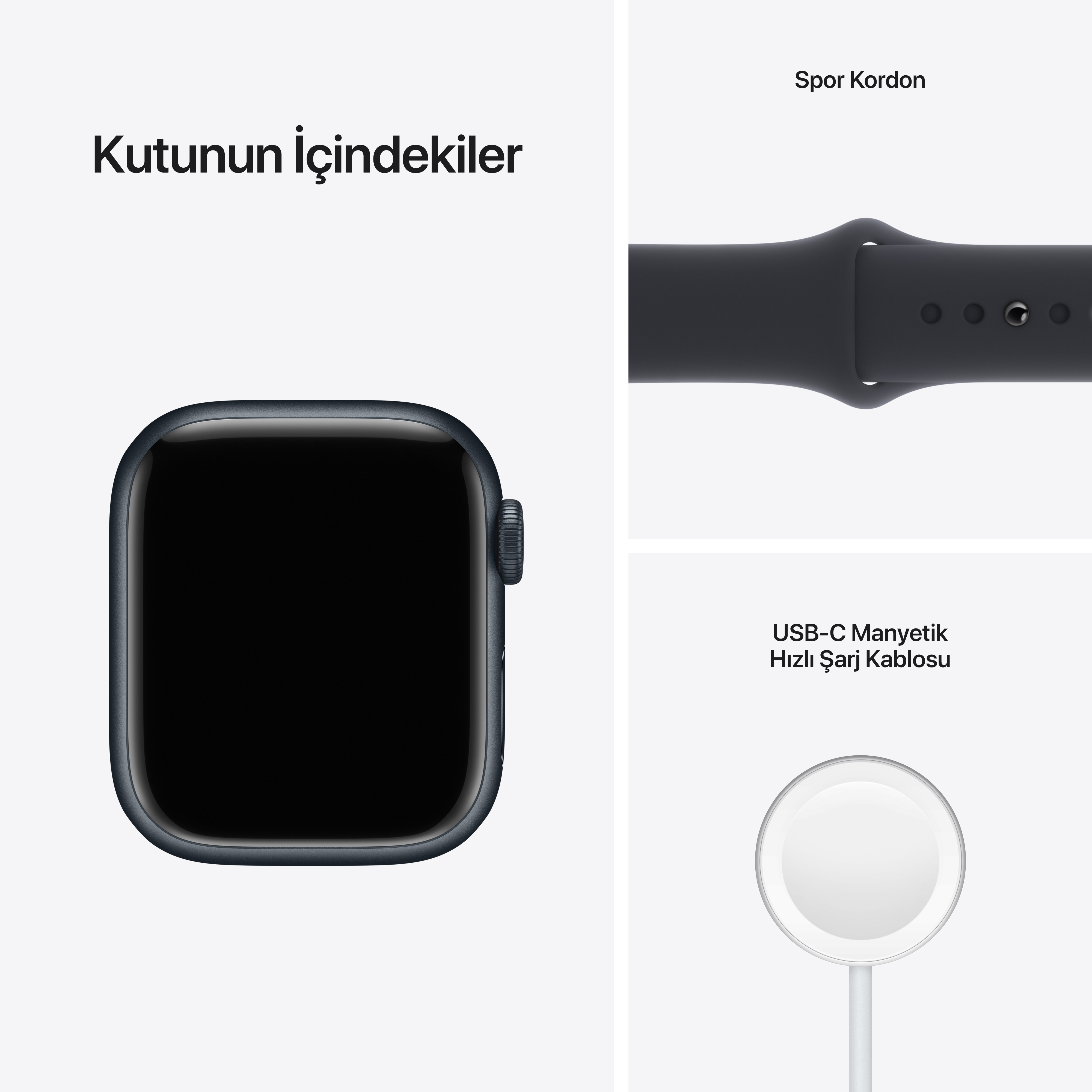 APPLE Watch Series 7 GPS 41mm Gece Yarısı Alüminyum Kasa ve Spor Kordon