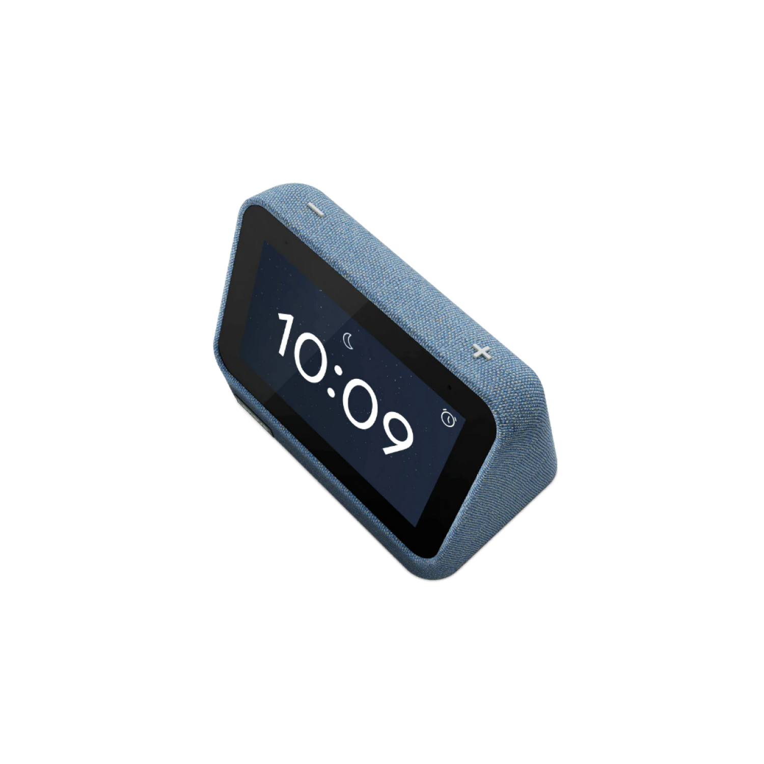 Un reloj digital azul muestra las 10:09 sobre un fondo negro.