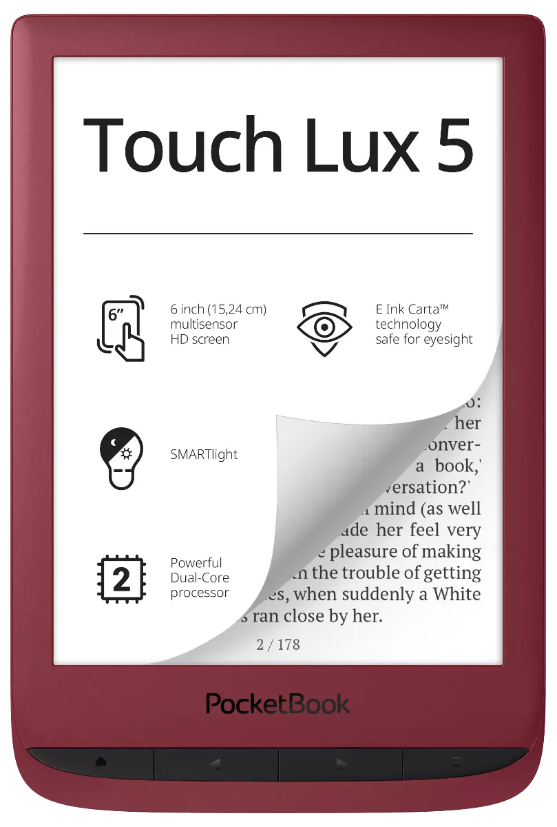 POCKETBOOK E-reader Touch Lux 5 Ruby Red (PB628-R-WW)