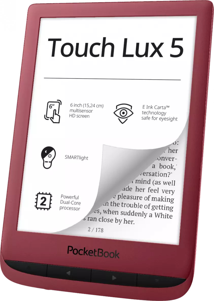 POCKETBOOK E-reader Touch Lux 5 Ruby Red (PB628-R-WW)