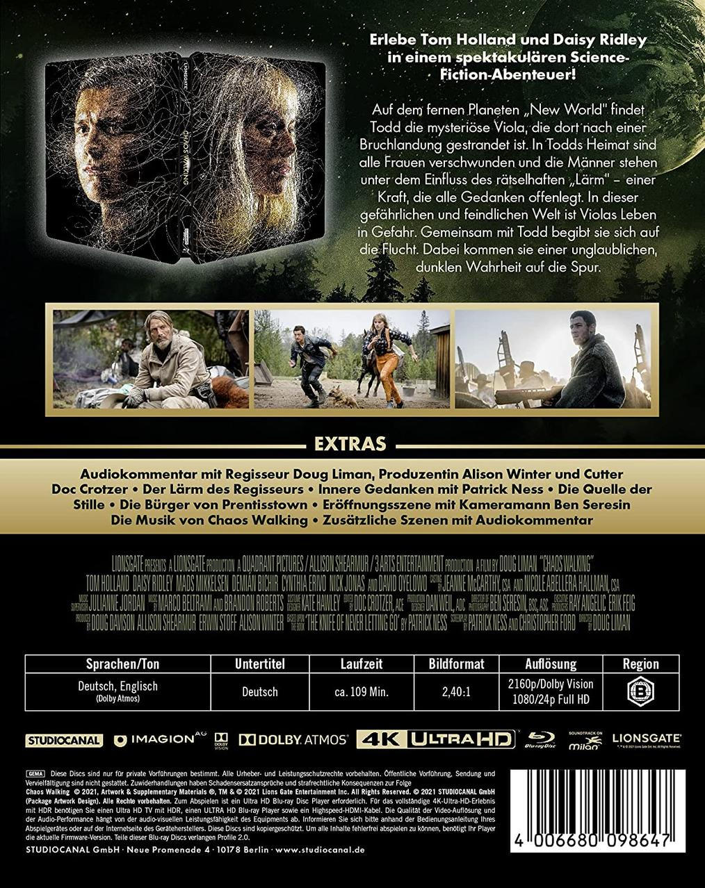 Rückseite einer Blu-ray-Hülle mit Besetzung, Inhaltsangabe und Details hinter den Kulissen.