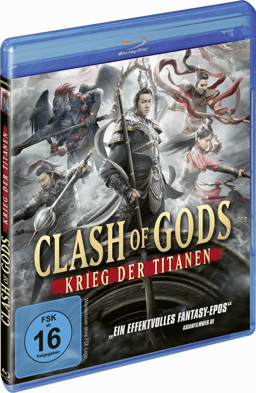 Blaue Blu-ray-Hülle mit Filmplakat: Clash of Gods. Asiatische Krieger in Aktion.