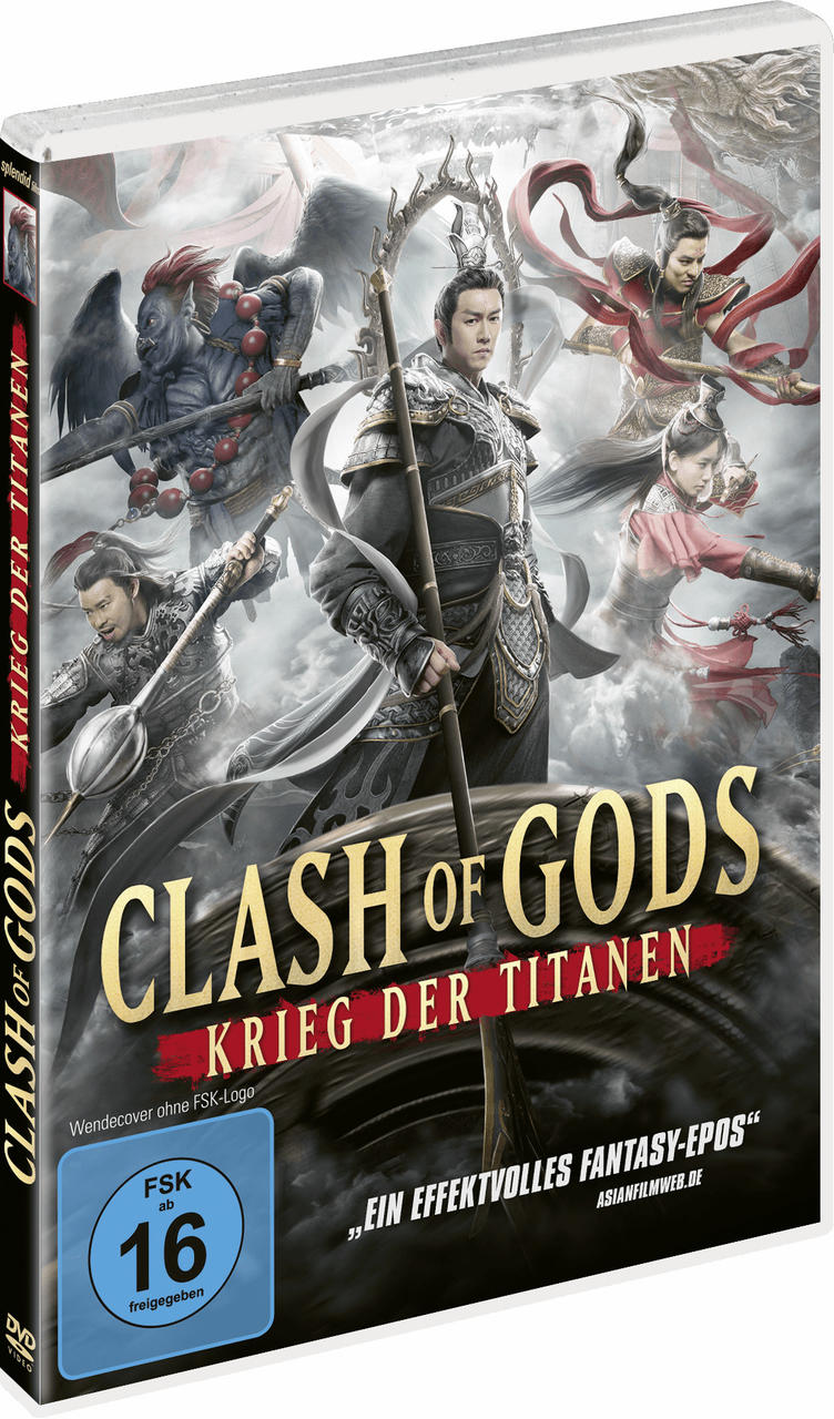 DVD-Hülle für den Film 'Clash of Gods' mit Bildern von Charakteren und Titeltext.