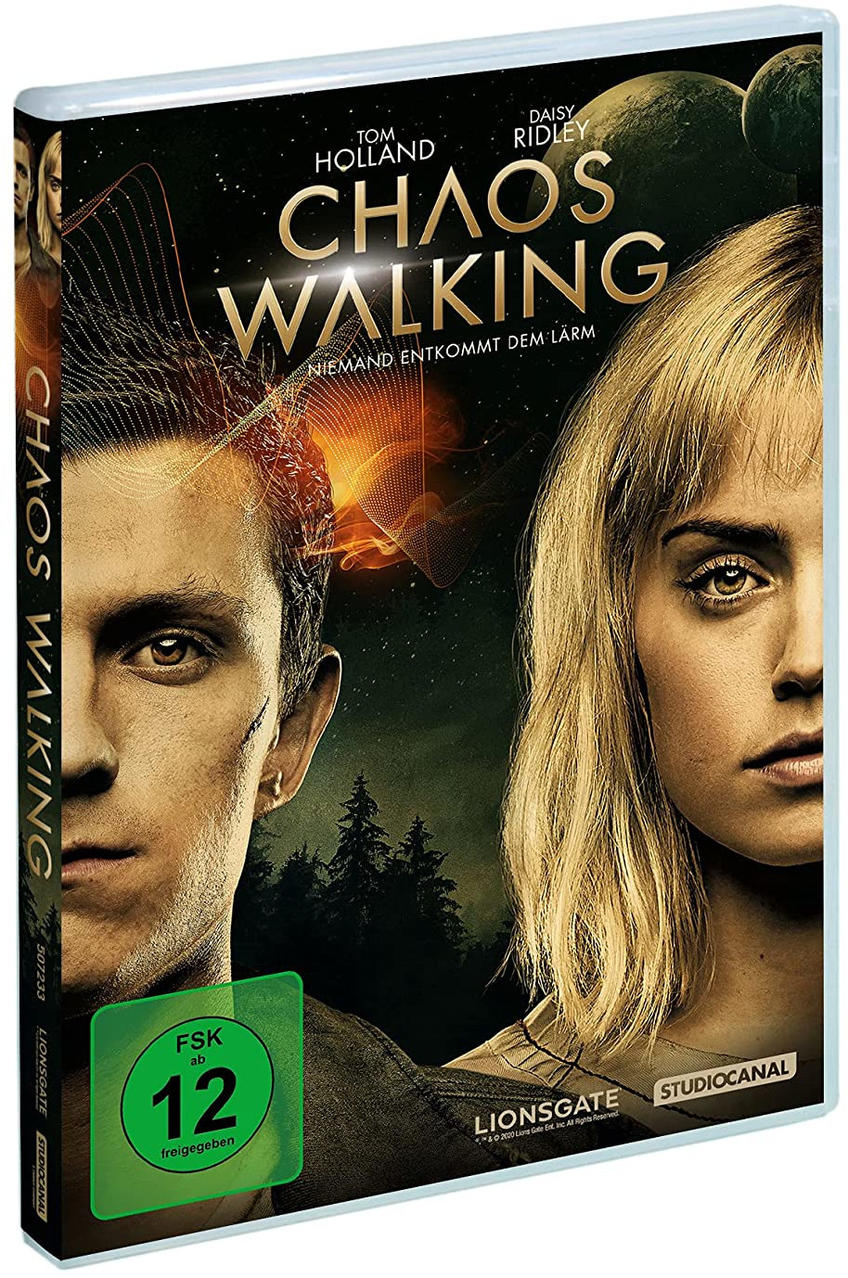 DVD-Hülle des Films 'Chaos Walking'. Tom Holland und Daisy Ridley sind auf dem Cover zu sehen.