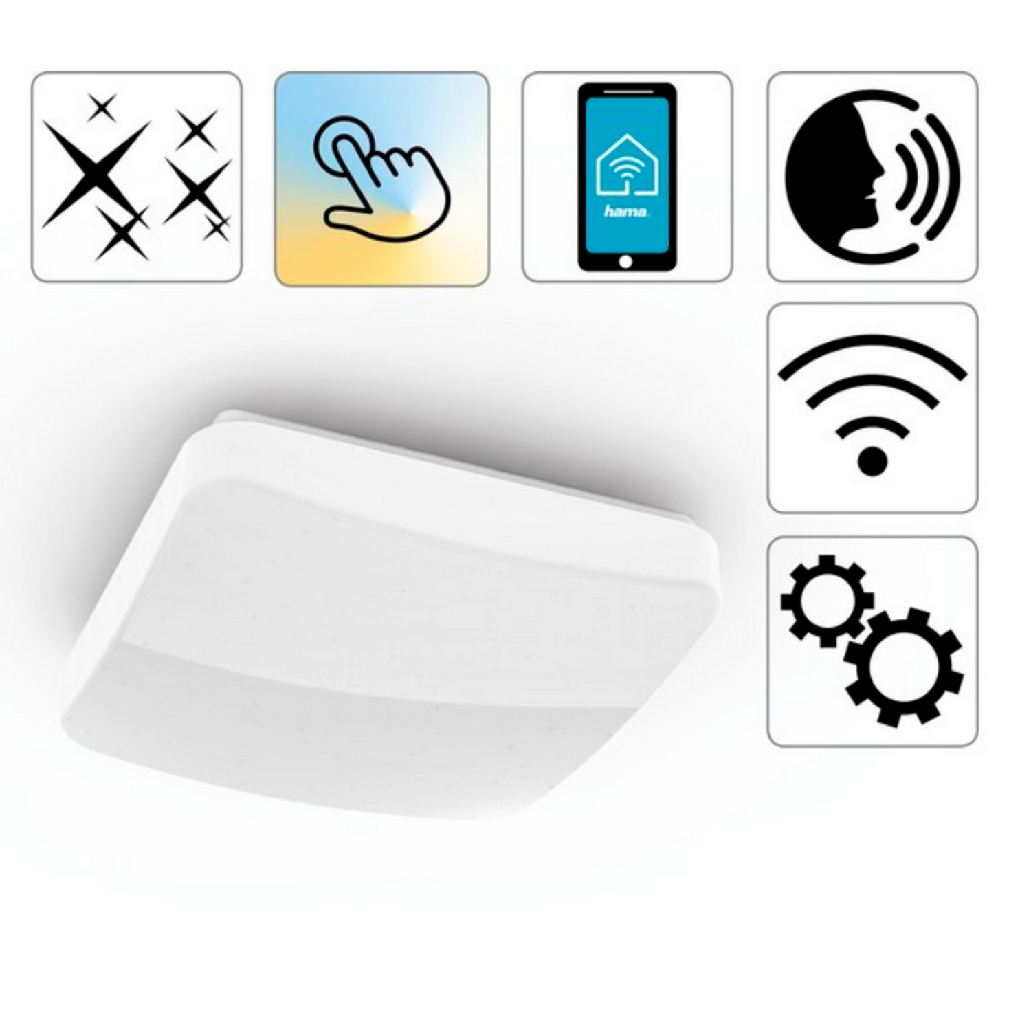 Lámpara inteligente - Hama 00176546, De techo, 10 W, Wi-Fi, 1500 lúmenes, Control de voz, 48 LEDs, Blanco
