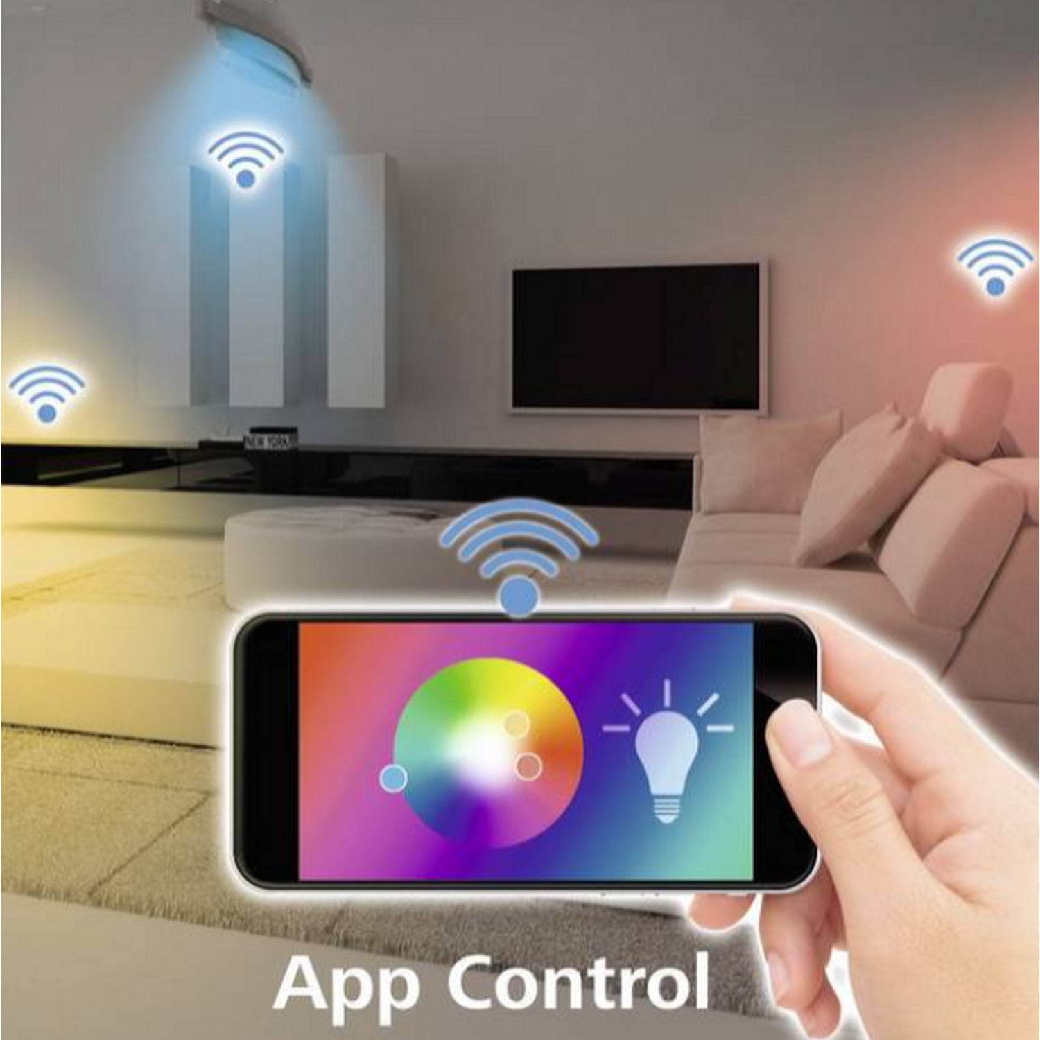 Lámpara inteligente - Hama 00176546, De techo, 10 W, Wi-Fi, 1500 lúmenes, Control de voz, 48 LEDs, Blanco