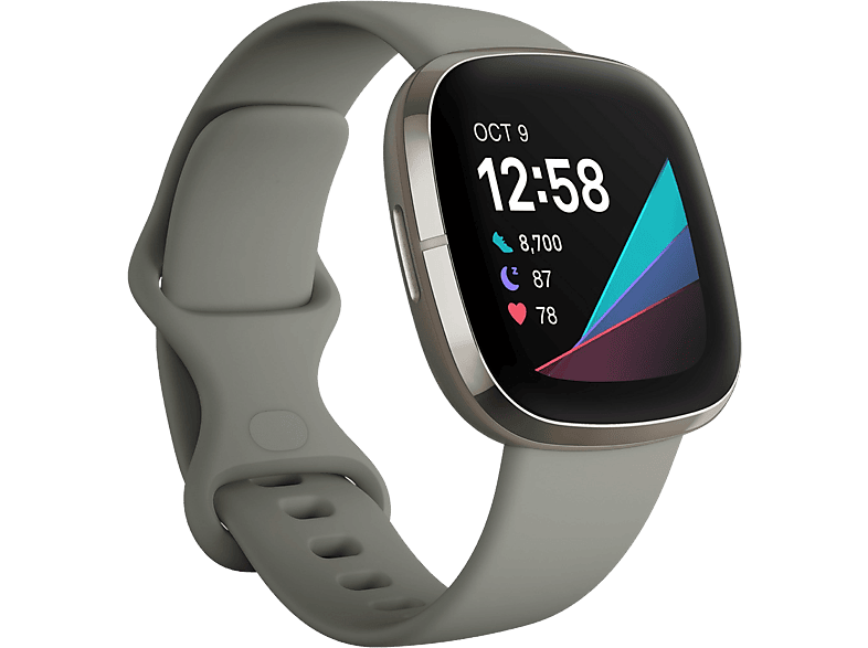 Reloj deportivo - Fitbit Sense, Gris Salvia, 1.58", 13.97 cm ? 22 cm, Wi-Fi, SpO2, NFC, GPS, ATM 5, Android