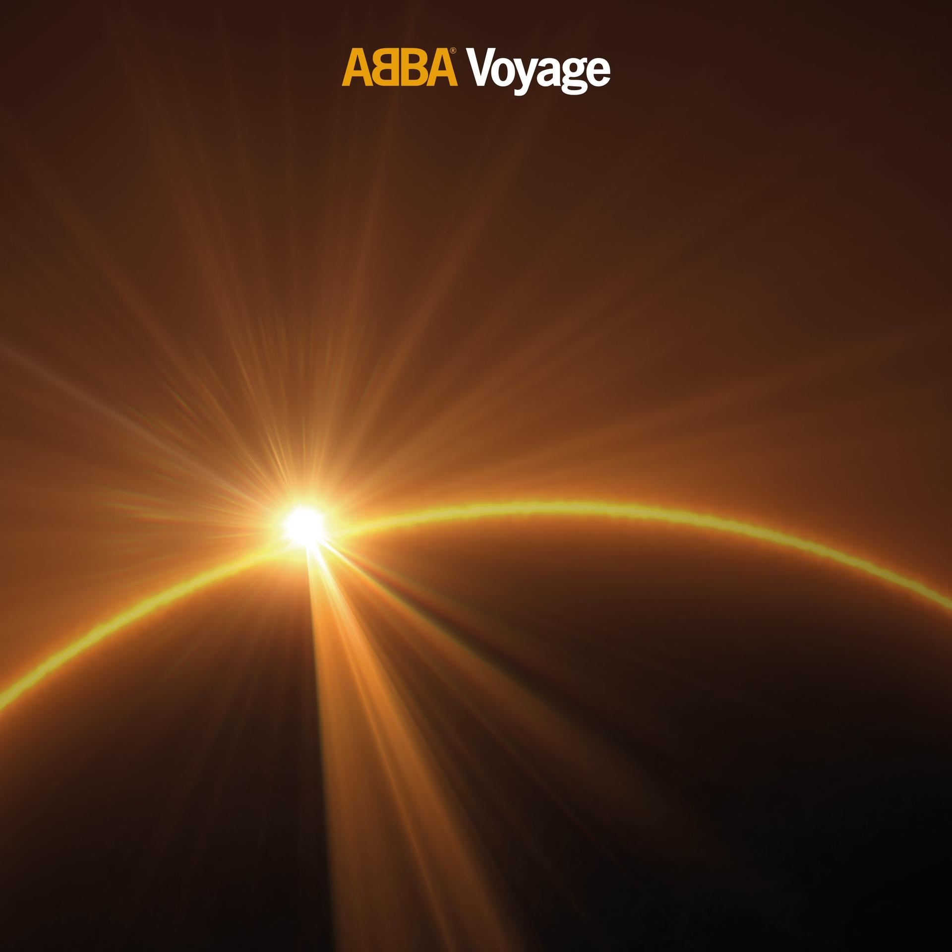 Albumcover: Sonnenaufgang über einem gekrümmten Horizont. Text: ABBA Voyage.