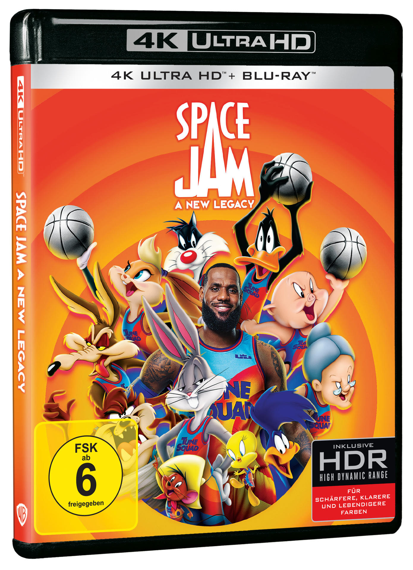 Ein Filmcover für Space Jam: A New Legacy. Es zeigt Zeichentrickfiguren und LeBron James.