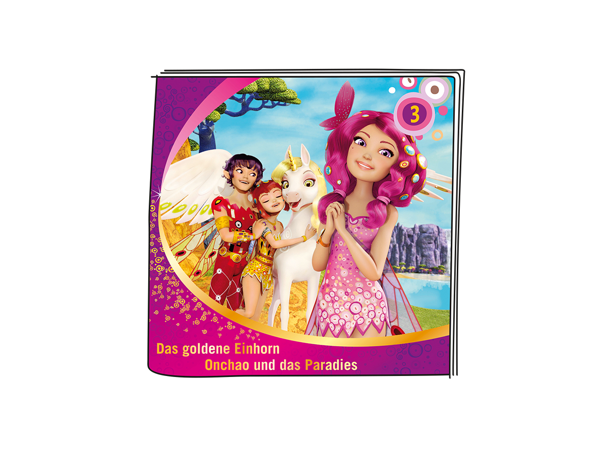 Buchcover mit Cartoon-Bild. Mia und Freunde sind im Bild. Rosa, gelbe und rote Farben werden verwendet.