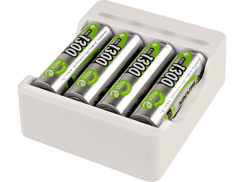 ANSMANN Basic IV Ladegerät inkl. 4x AA 1300 mAh Akku Universal, Nickel-Metallhydrid, Weiß