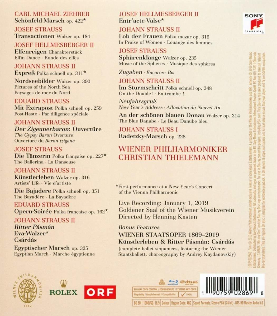 CD-borító Strauss-művek listájával, Christian Thielemann vezényletével.