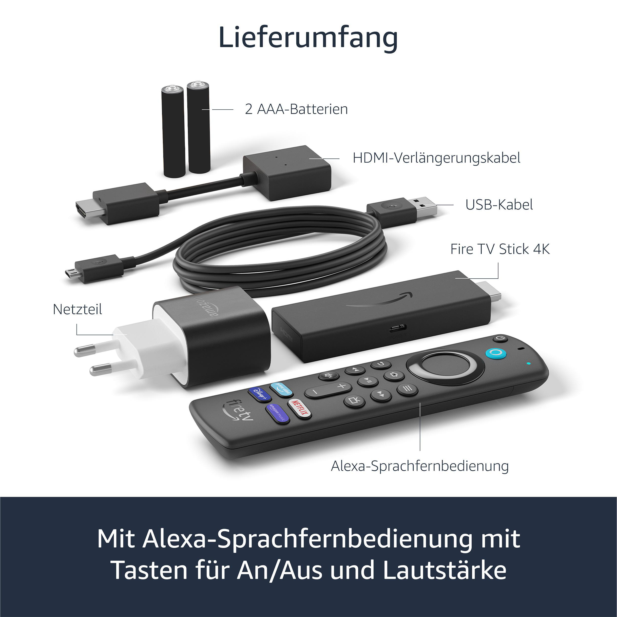 AMAZON Fire Stick 4K mit Alexa-Sprachfernbedienung Streaming Stick 8 GB, Schwarz