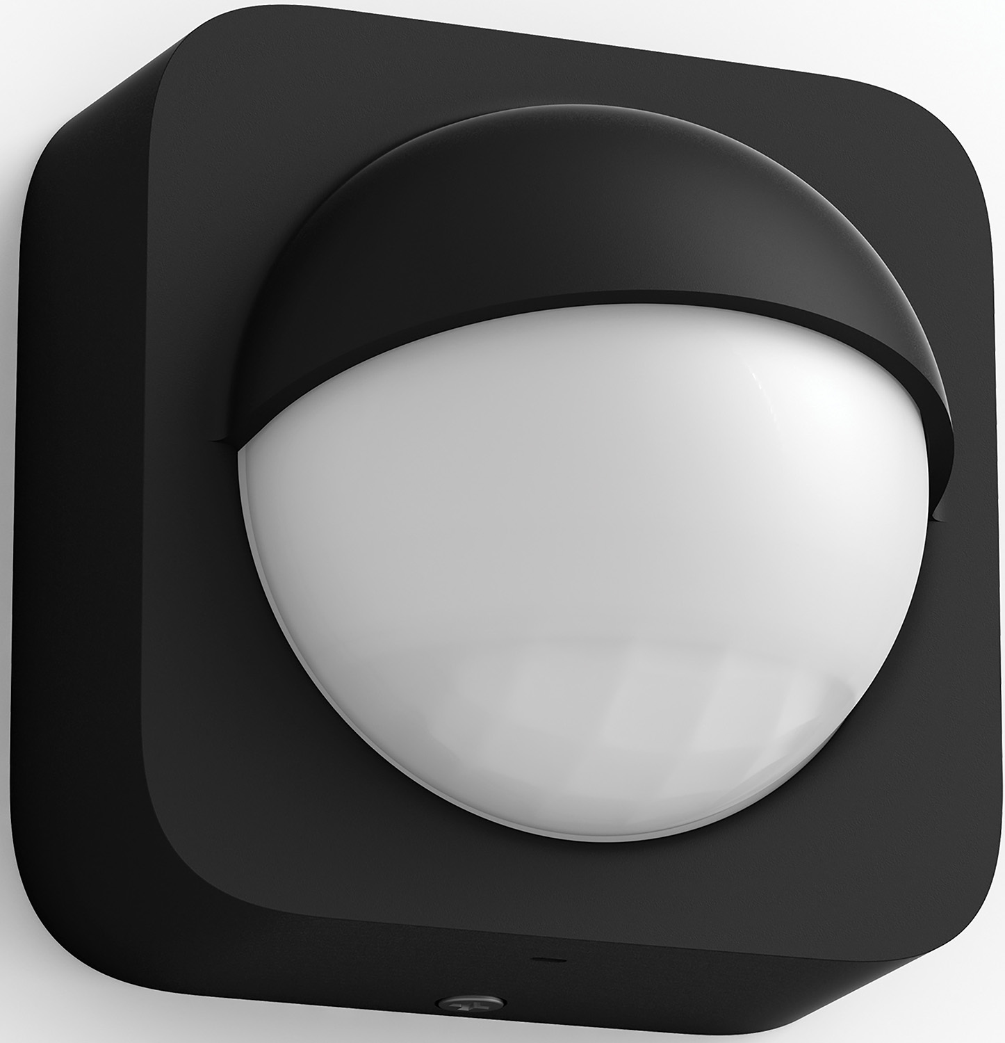 Black outdoor light with a white globe. It's mounted on a wall.