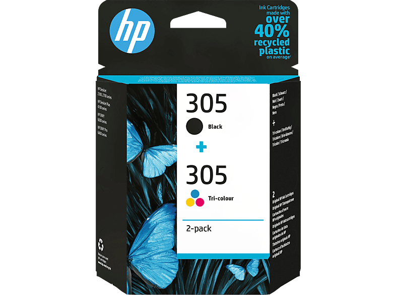 HP 305 (2-Pack) Tintenpatrone Schwarz/Cyan/Magenta/Gelb (6ZD17AE)