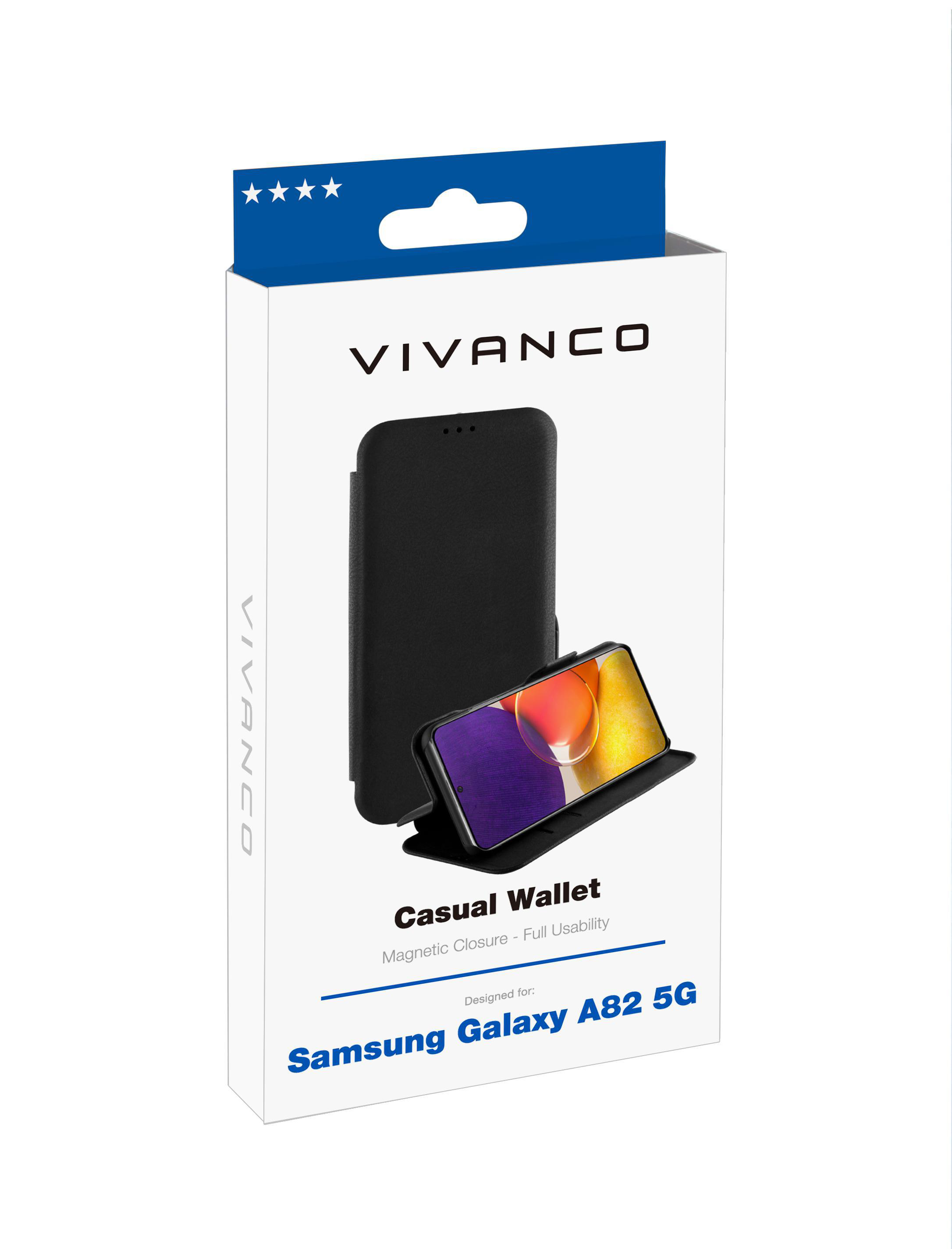 A82 Bookcover, Galaxy VIVANCO Casual Wallet, 5G, Schwarz Samsung,