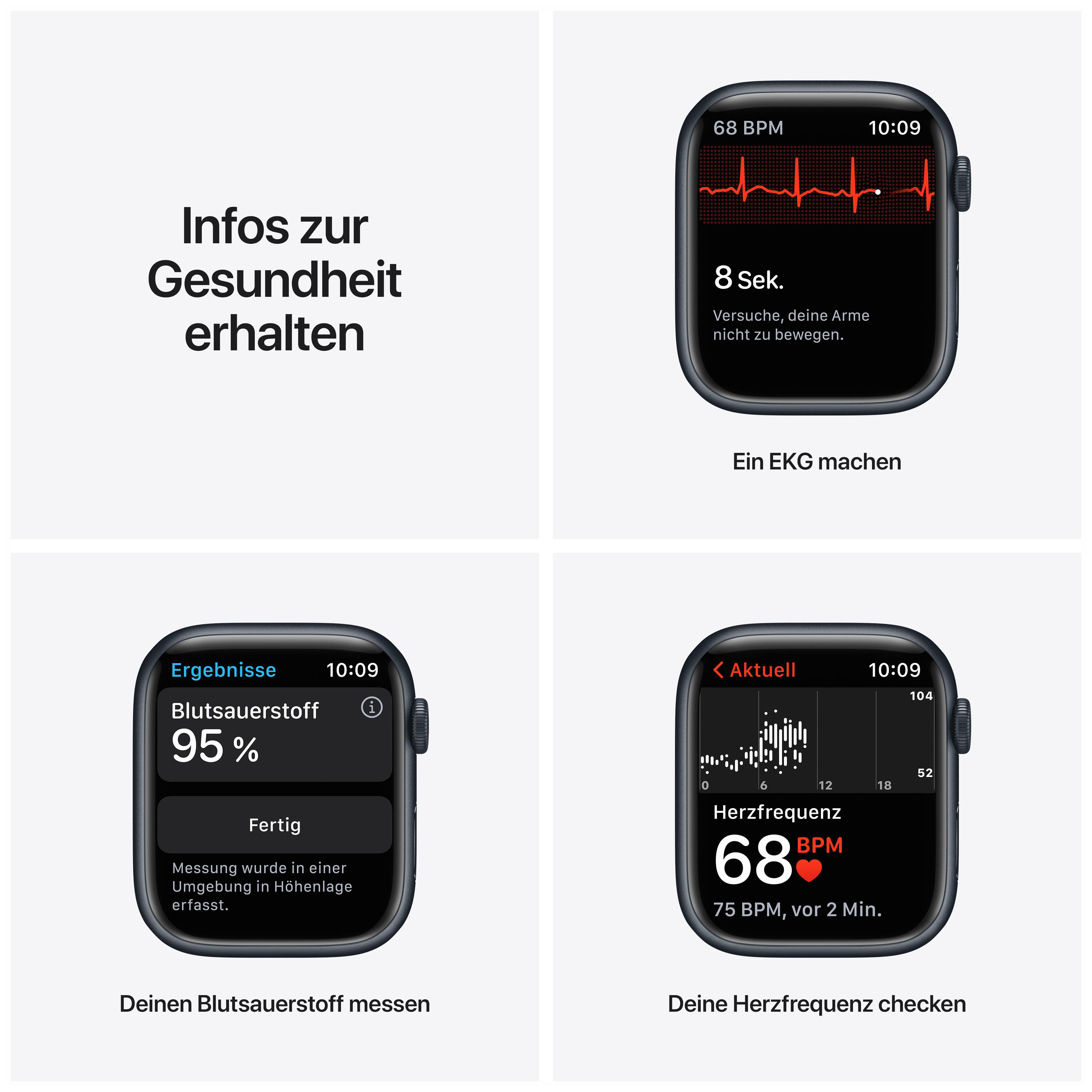 APPLE Watch Series 7 Nike (GPS + Cellular) 45mm Smartwatch Fluorelastomer, 140 - 220 mm, Armband: Mitternacht, Gehäuse: Mitternacht