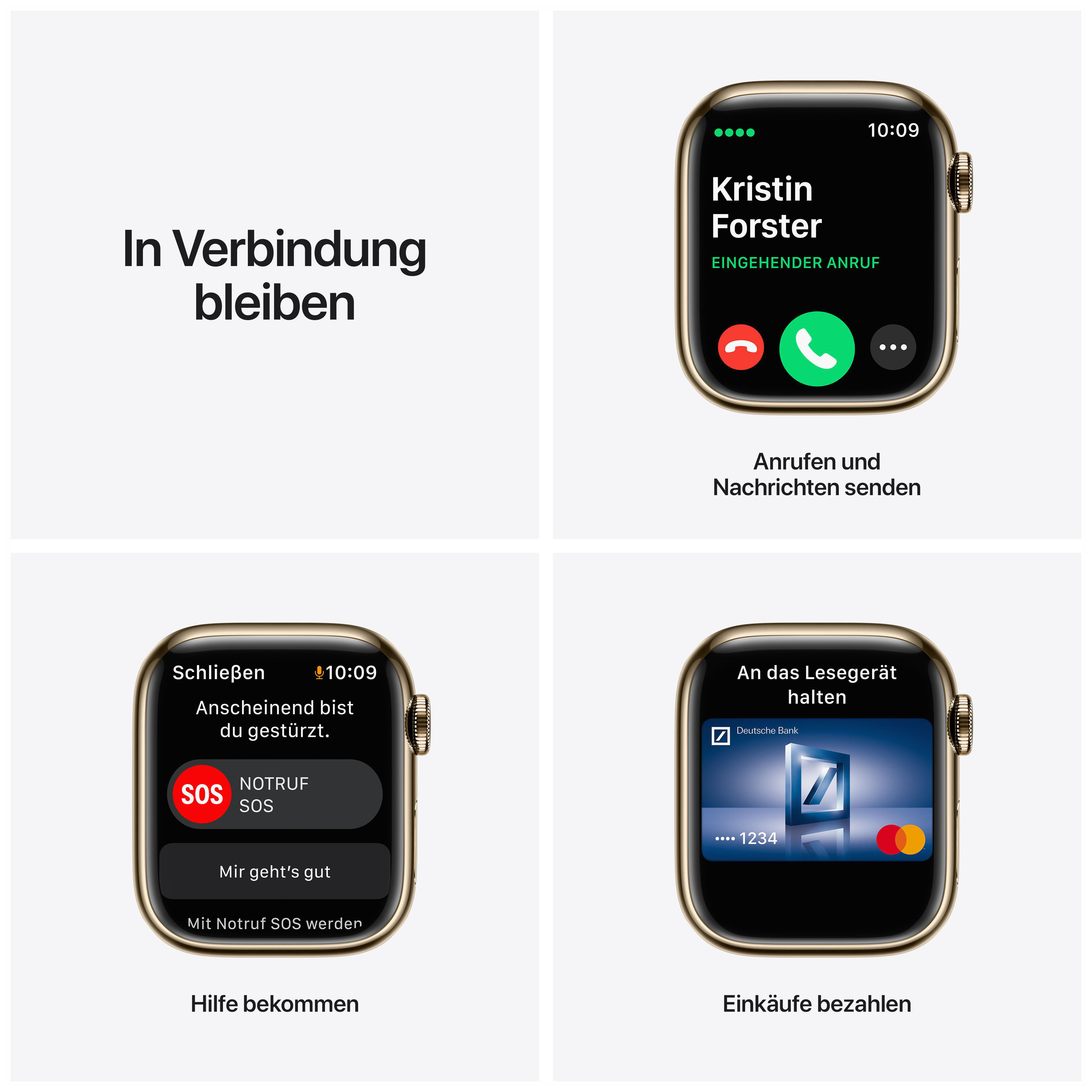 APPLE Watch Series 7 (GPS + Cellular) 41mm Smartwatch Fluorelastomer, 130 - 200 mm, Armband: Dunkelkirsch, Gehäuse: Gold