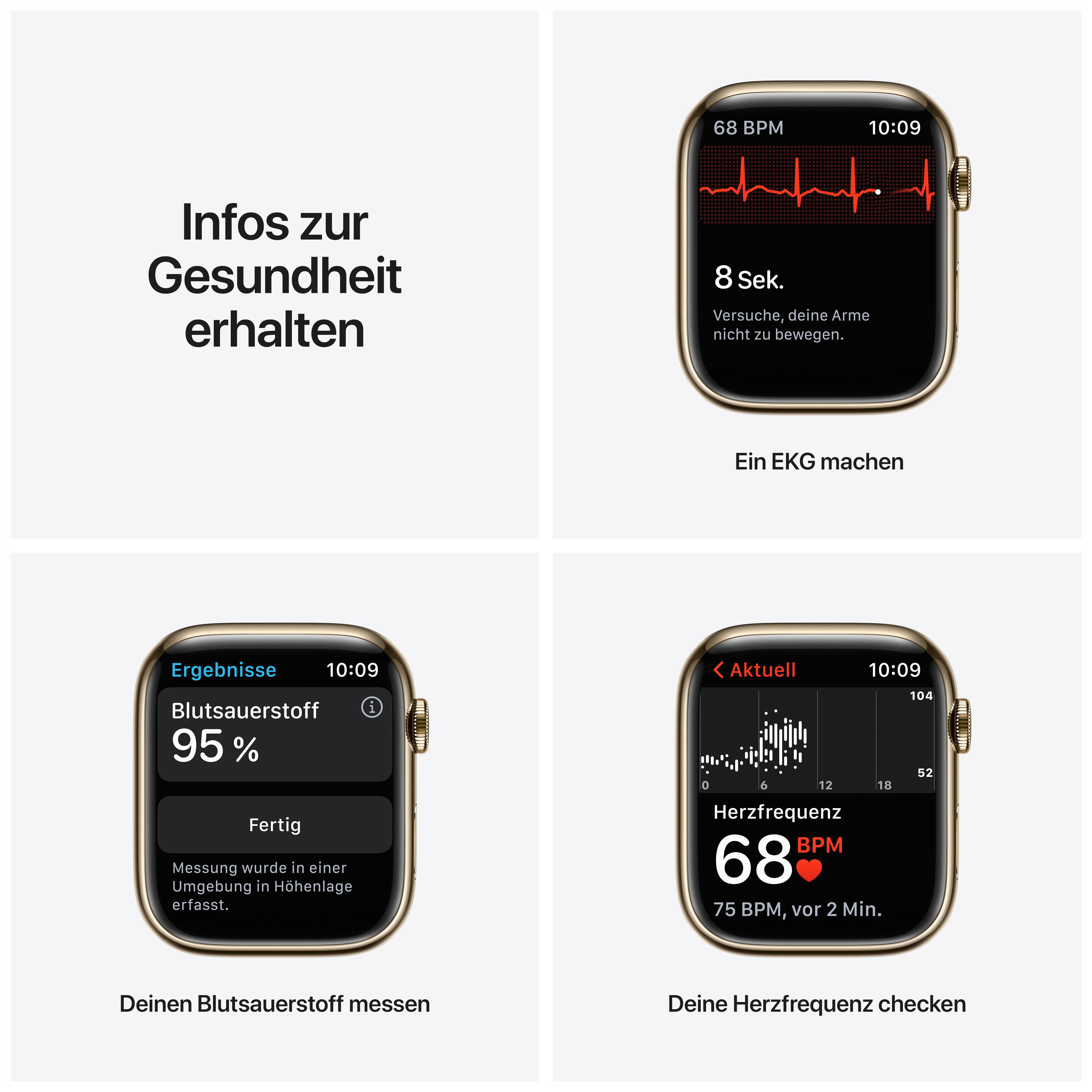 APPLE Watch Series 7 (GPS + Cellular) 45mm Smartwatch Fluorelastomer, 140 - 220 mm, Armband: Dunkelkirsch, Gehäuse: Gold