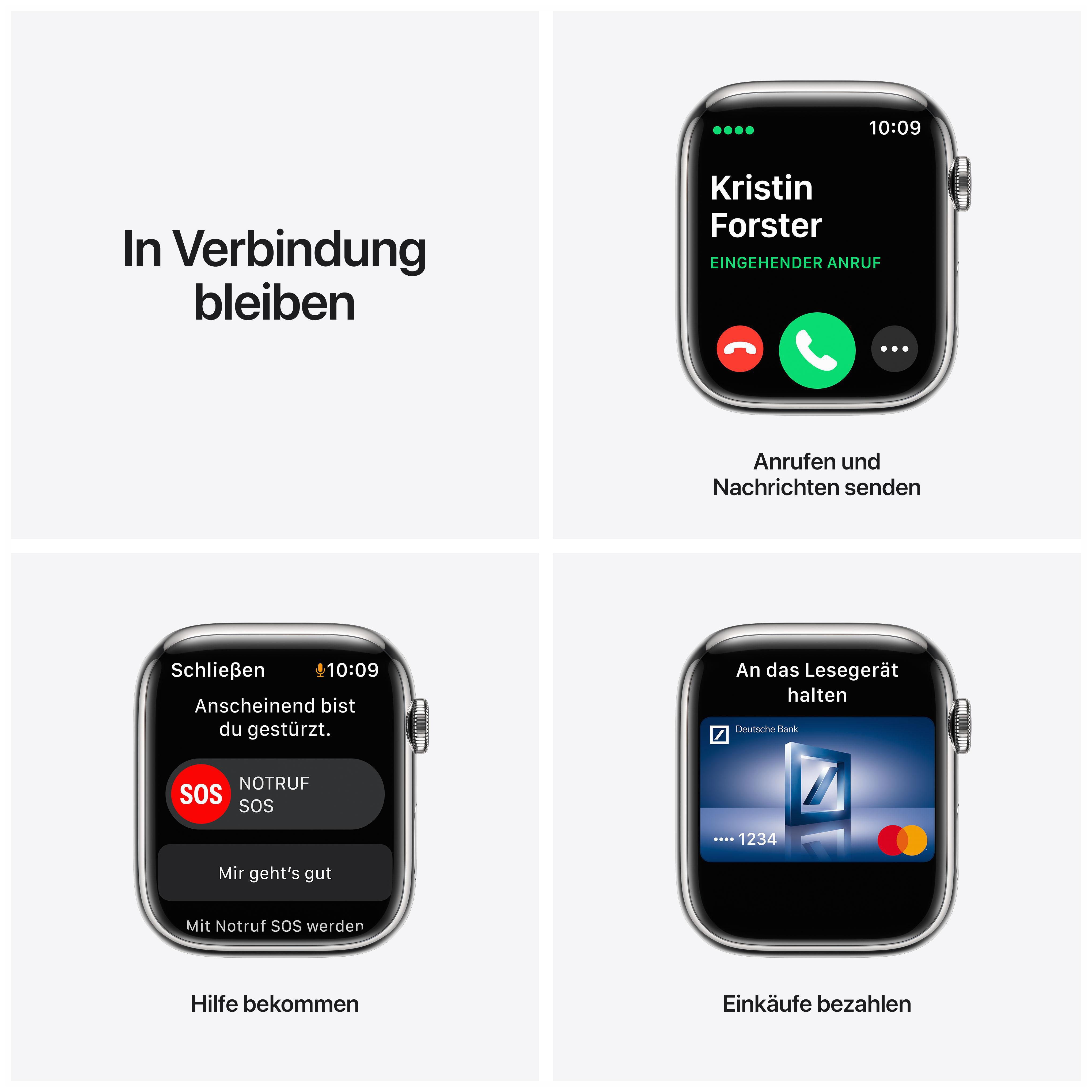 APPLE Watch Series 7 (GPS + Cellular) 45mm Smartwatch Edelstahl, 140 - 220 mm, Armband: Silber, Gehäuse: Silber