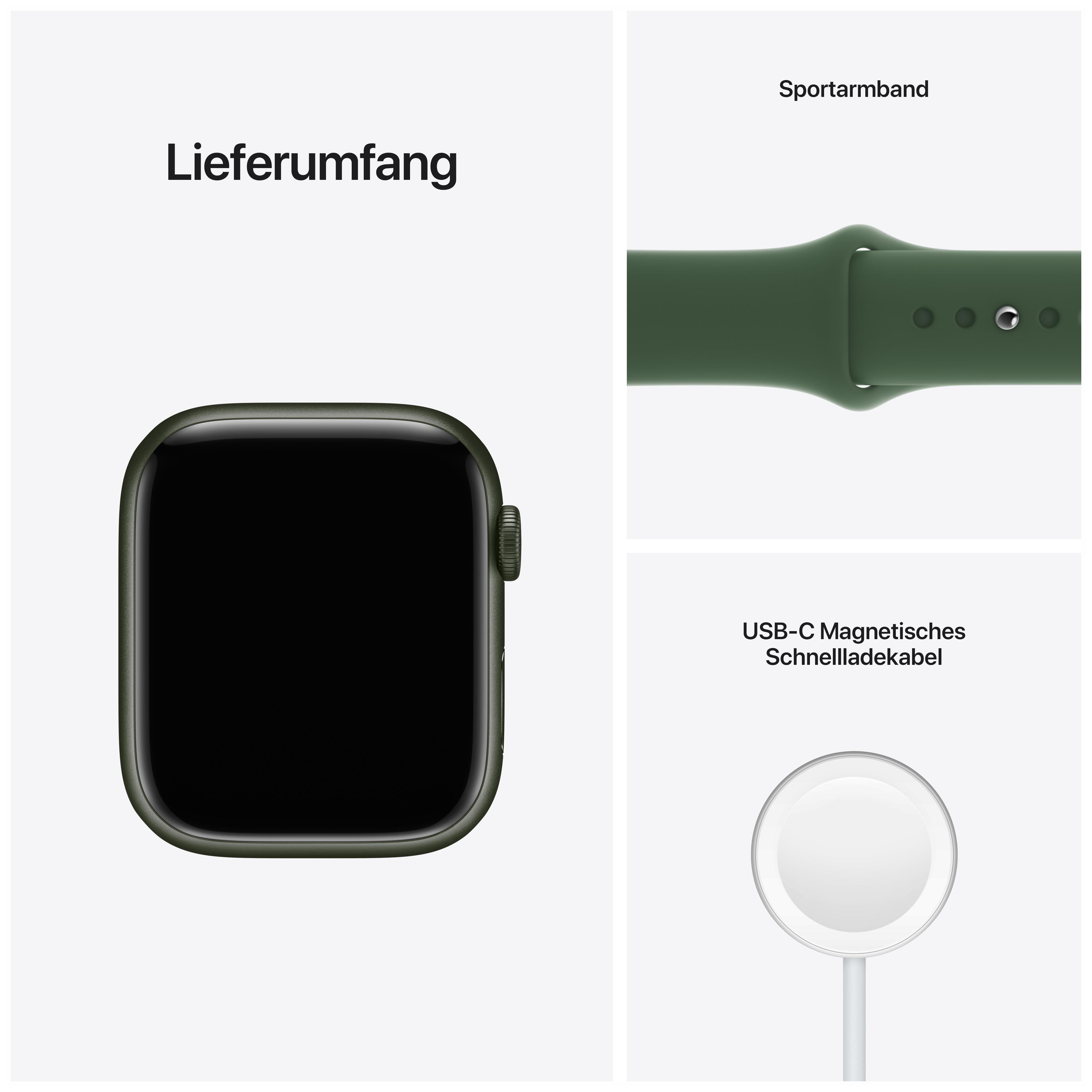 APPLE Watch Series 7 (GPS + Cellular) 45mm Smartwatch Fluorelastomer, 140 - 220 mm, Armband: Grün, Gehäuse: Grün
