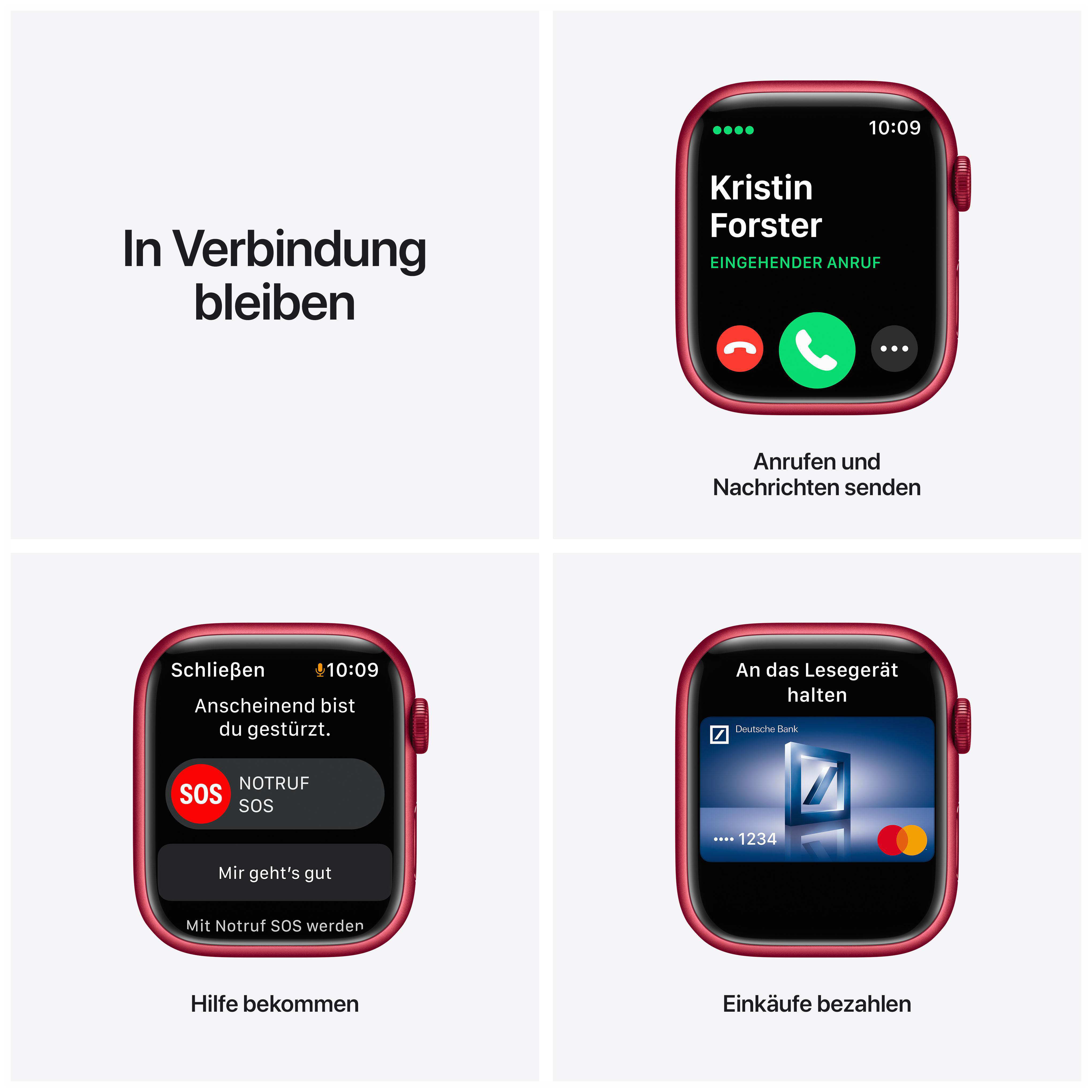APPLE Watch Series 7 (GPS + Cellular) 45mm Smartwatch Fluorelastomer, 140 - 220 mm, Armband: Rot, Gehäuse: Rot