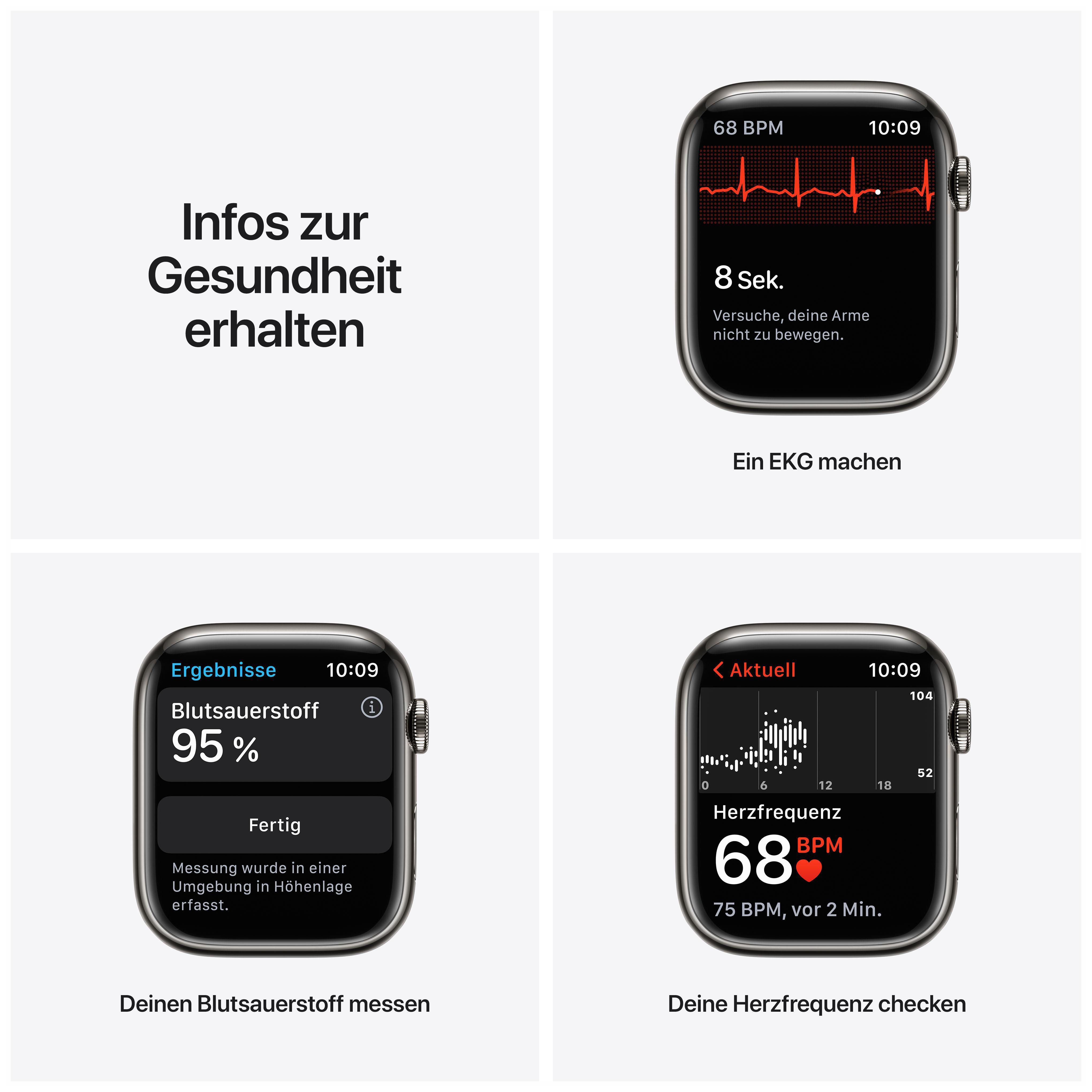 APPLE Watch Series 7 (GPS + Cellular) 45mm Smartwatch Edelstahl, 140 - 220 mm, Armband: Graphit, Gehäuse: Graphit