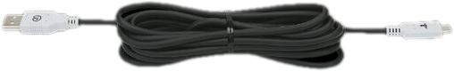 Un câble USB noir posé horizontalement. Il a des connecteurs USB aux deux extrémités.