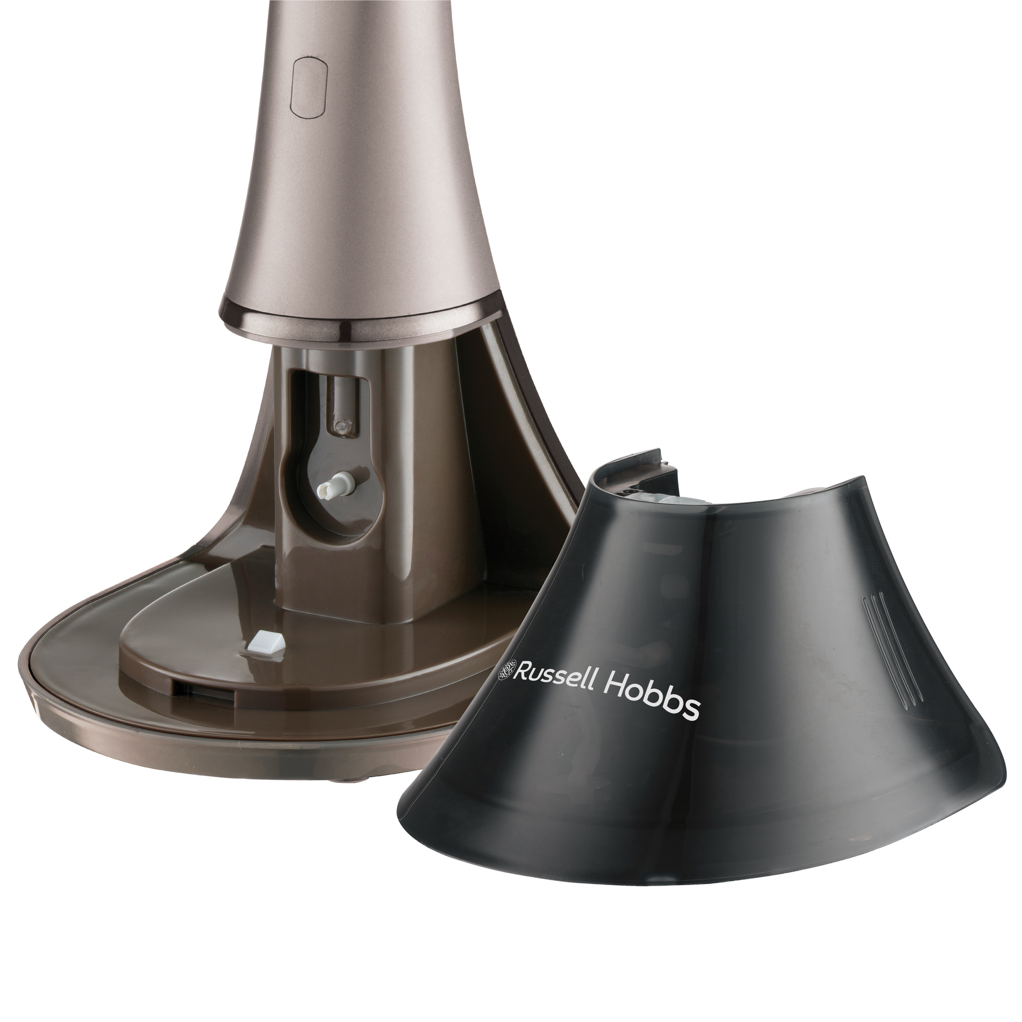 Russell Hobbs ventilátor, a ventilátor talpával és egy levett fekete fedéllel.