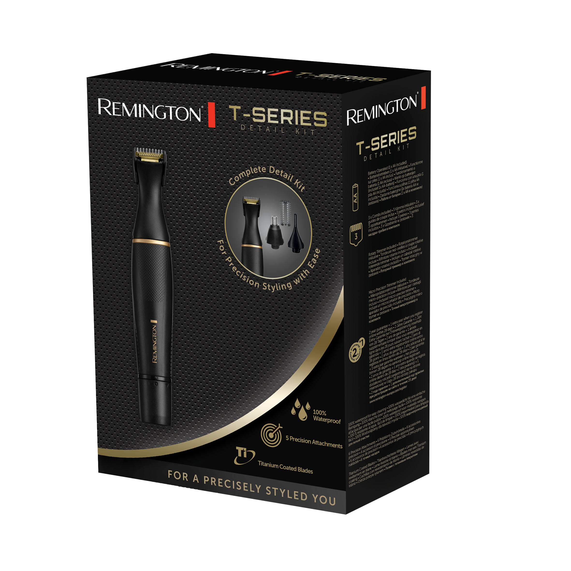 Remington T-Series részletkészlet doboz borotvával és tartozékokkal.