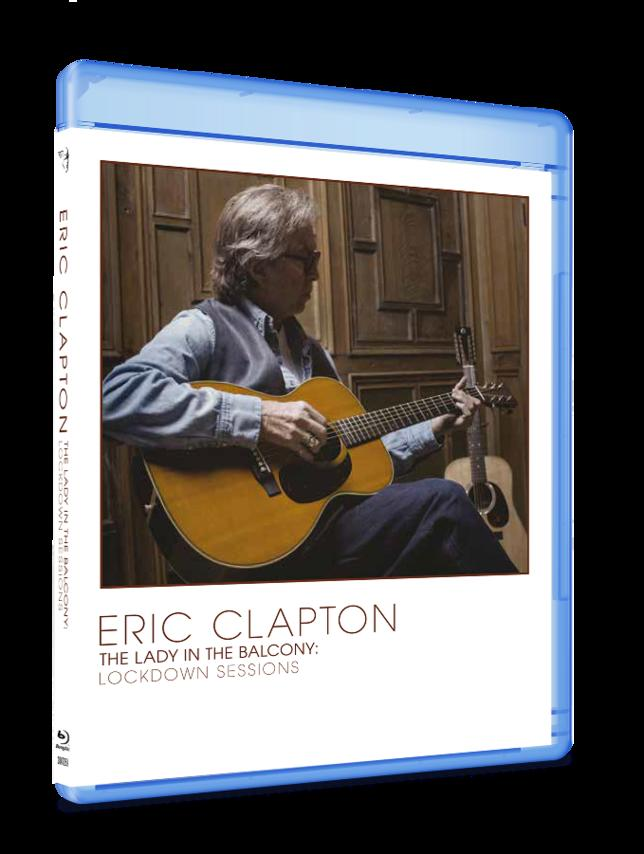 Blu-ray-Hülle mit Eric Clapton auf dem Cover, der Gitarre spielt. Text: The Lady in the Balcony: Lockdown Sessions.