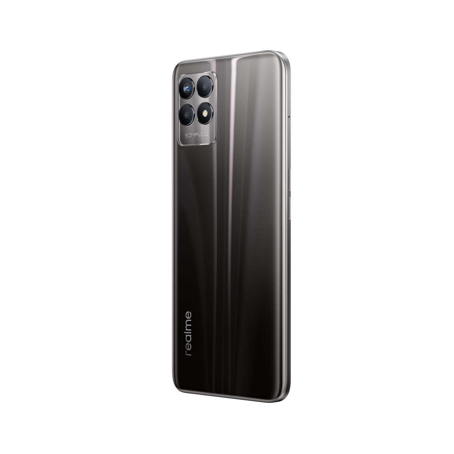 Smartphone negro con múltiples cámaras en la parte trasera. El teléfono está frente a un fondo negro.