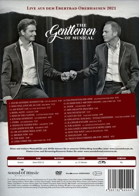 DVD-Cover von 'The Gentlemen of Musical' Live-Show mit zwei Männern und einer Titelliste.