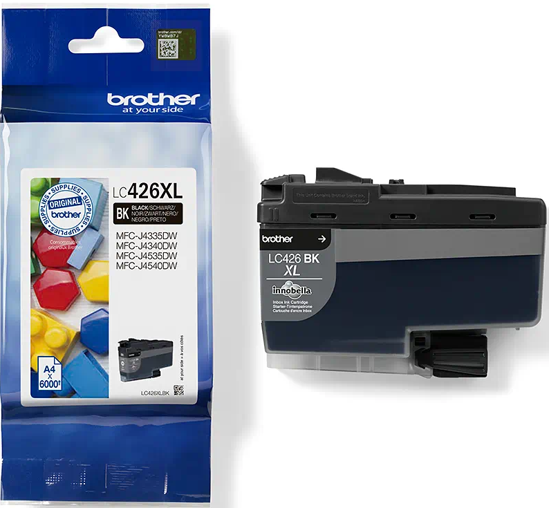 Brother Tintenpatronenverpackung mit Tintenpatrone. Die Patrone ist schwarz und XL.