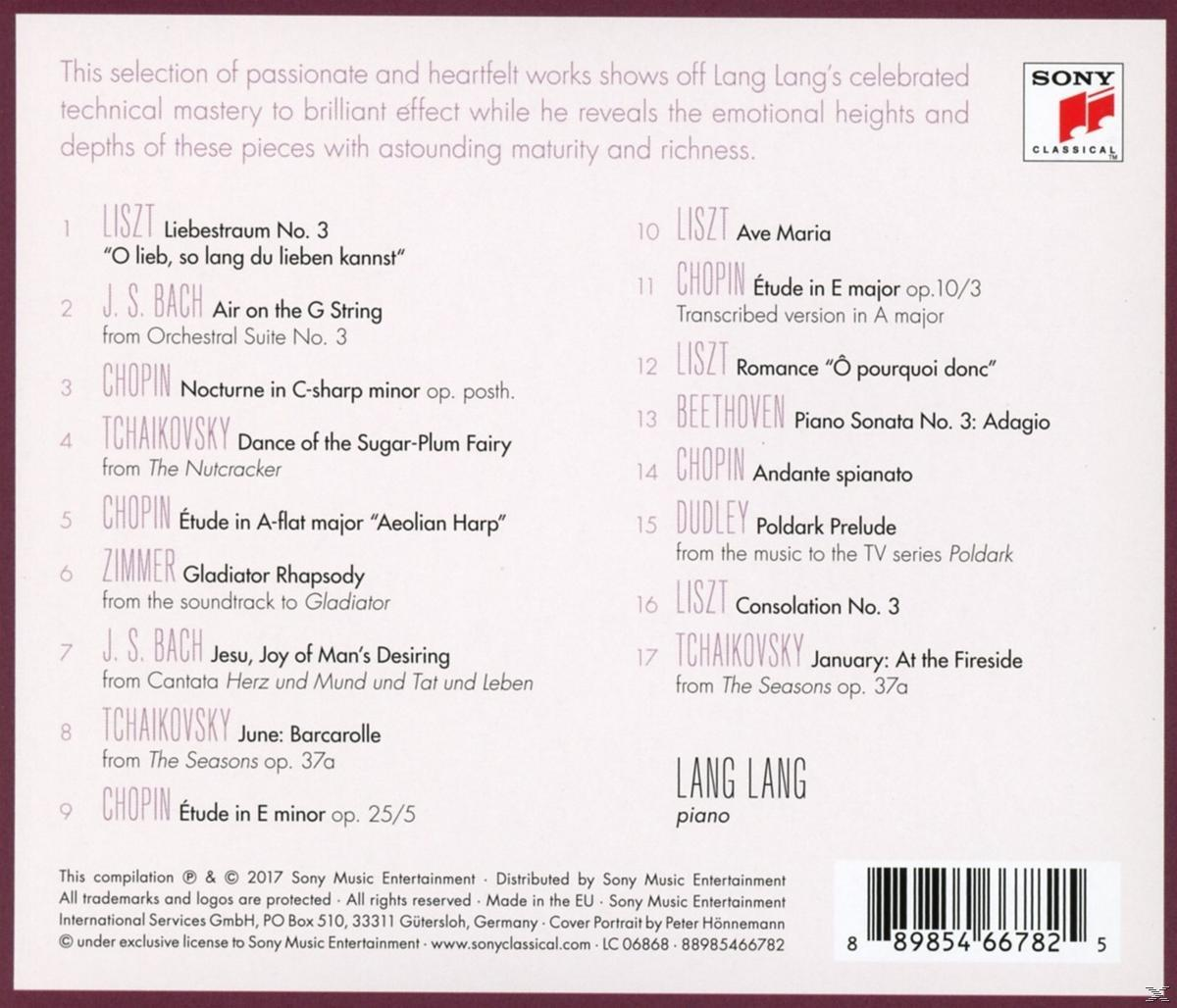 Rückseite einer CD mit einer Liste klassischer Musik, mit dem Künstler Lang Lang.