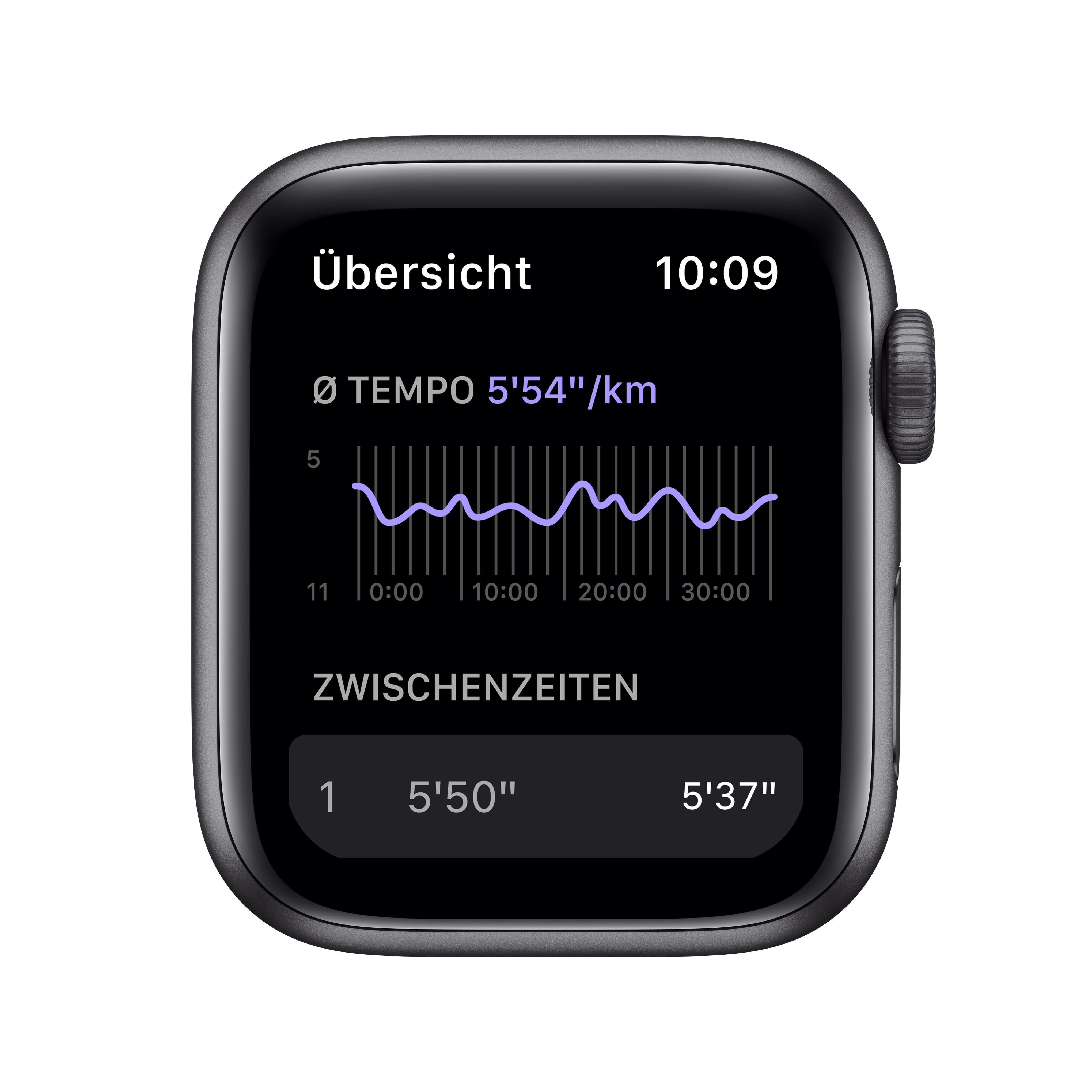 APPLE Watch Nike SE (GPS) 40mm Smartwatch Fluorelastomer, 130 - 200 mm, Armband: Anthrazit/Schwarz, Gehäuse: Space Grau