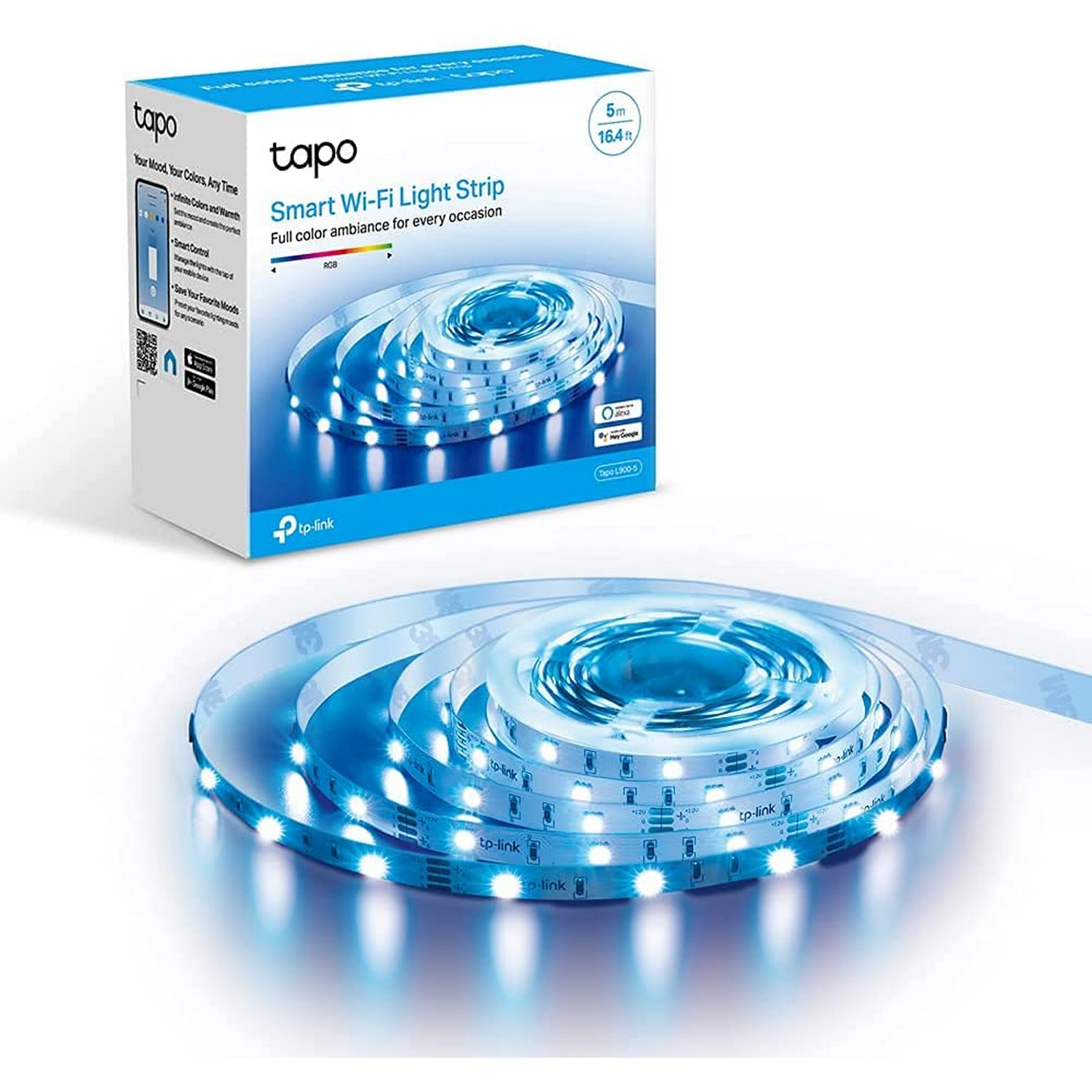 Una caja con una tira de luces que muestra luces azules.