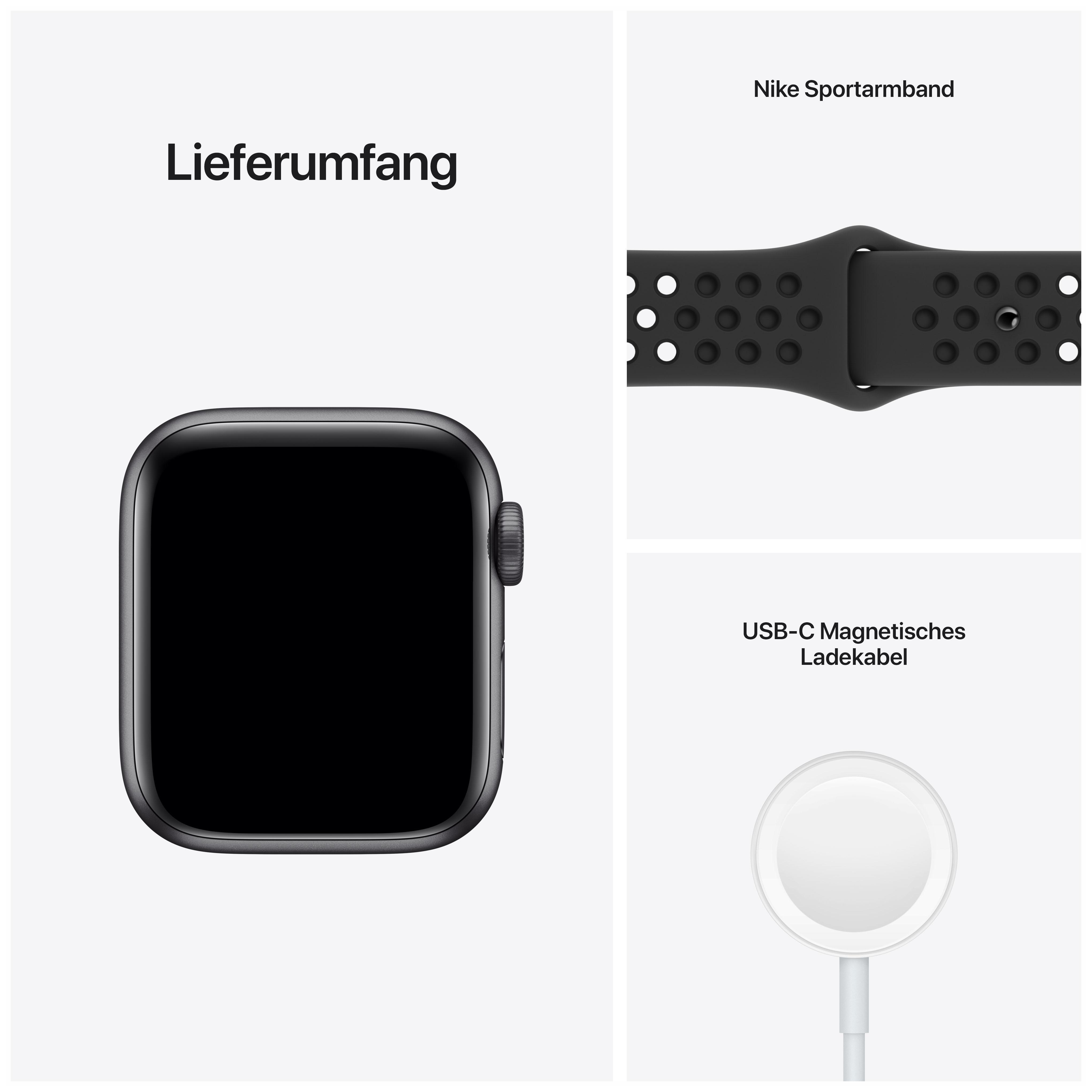 Grau Armband: 40mm Anthrazit/Schwarz, Fluorelastomer, 130 (GPS) APPLE SE Gehäuse: 200 Watch Smartwatch mm, Nike - Space