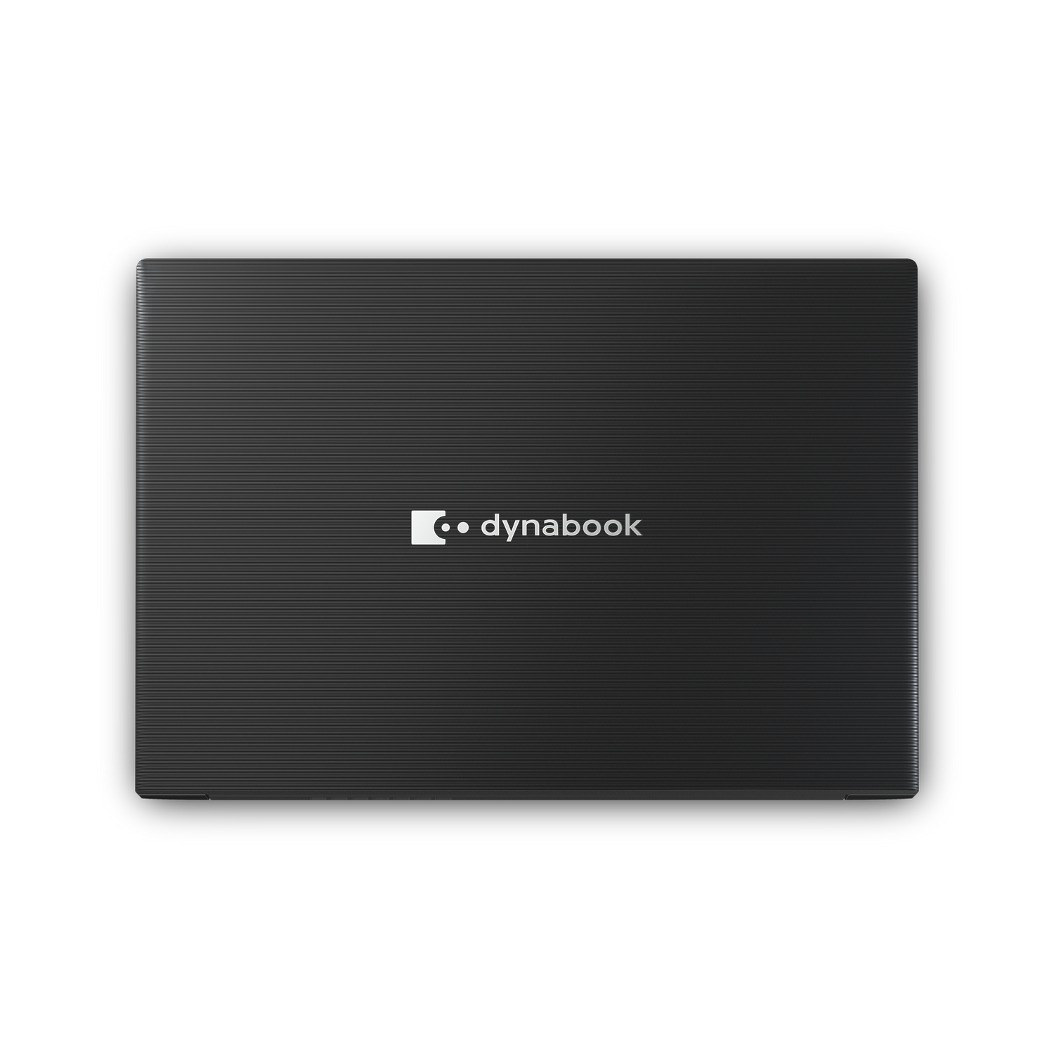 Portátil Dynabook negro, cerrado, con el logotipo de Dynabook sobre fondo negro.