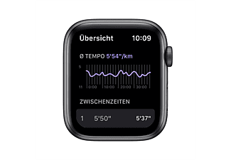 APPLE Watch SE Nike (GPS) 44mm  Smartwatch Fluorelastomer, 140 - 220 mm, Armband: Anthrazit/Schwarz, Gehäuse: Space Grau
