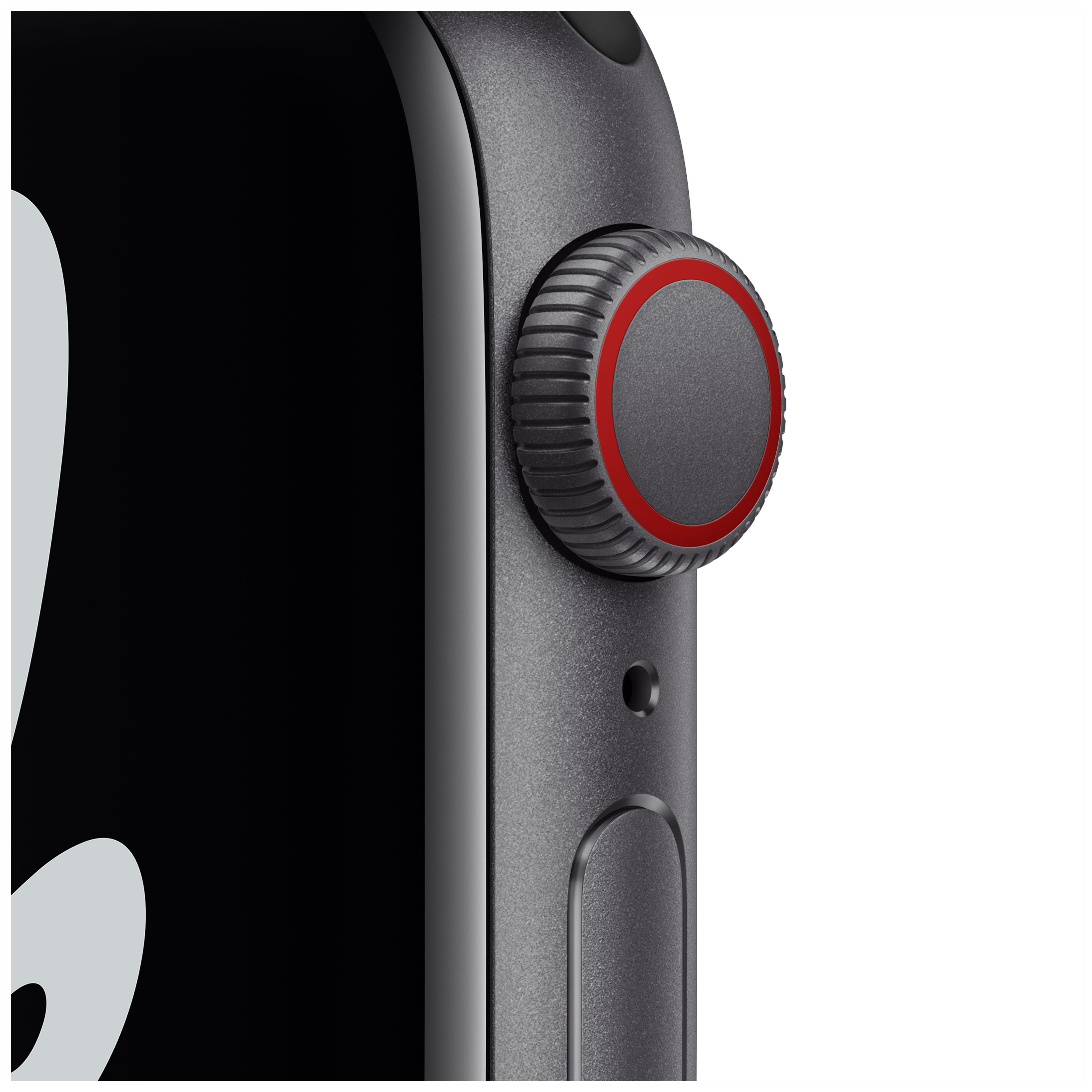 APPLE Watch SE Nike (GPS + Cellular) 40mm Smartwatch Fluorelastomer, 130 - 200 mm, Armband: Anthrazit/Schwarz, Gehäuse: Space Grau