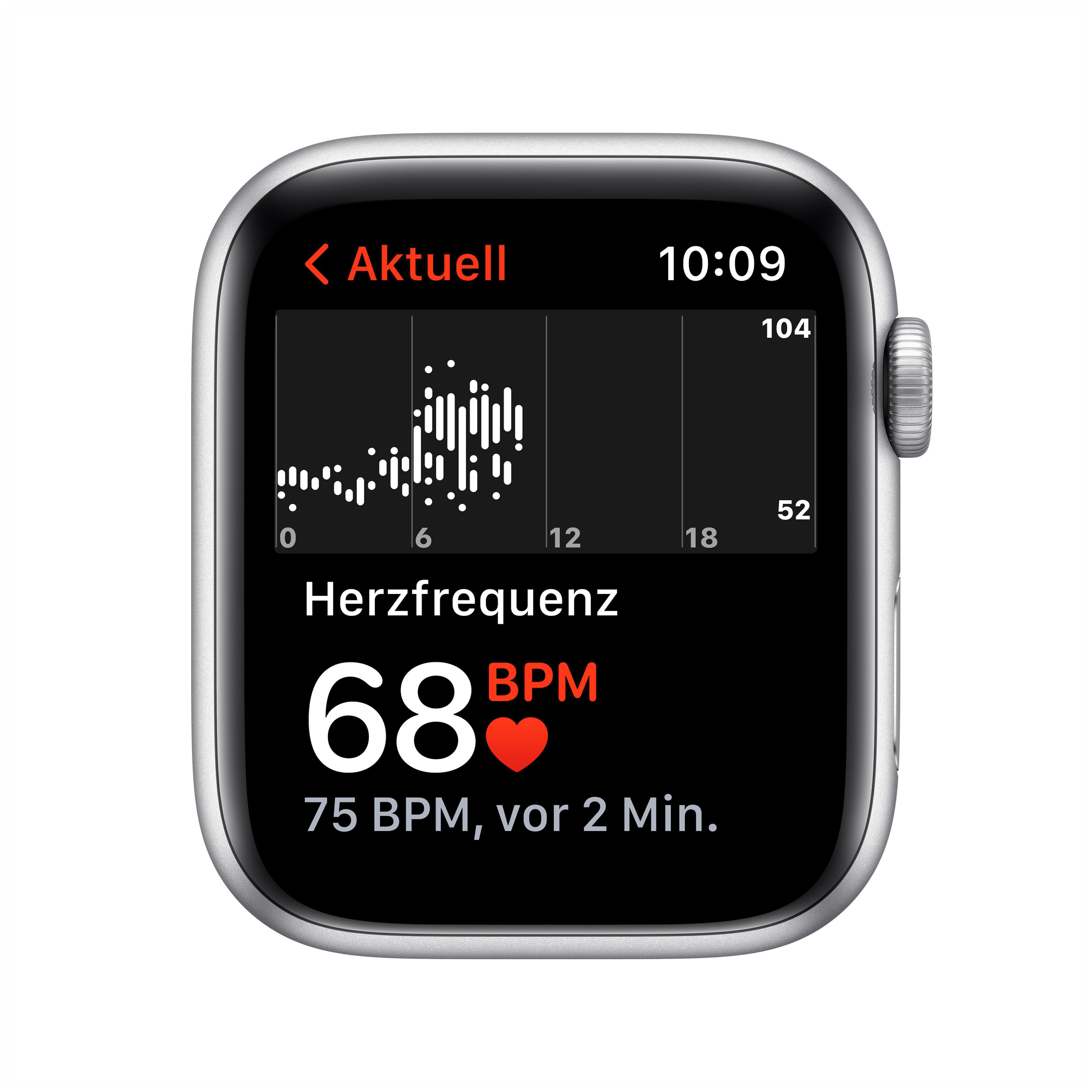 APPLE Watch SE Nike (GPS) Smartwatch 140 Silber Platinum/Schwarz, Pure Gehäuse: - 220 Armband: Fluorelastomer, 44mm mm