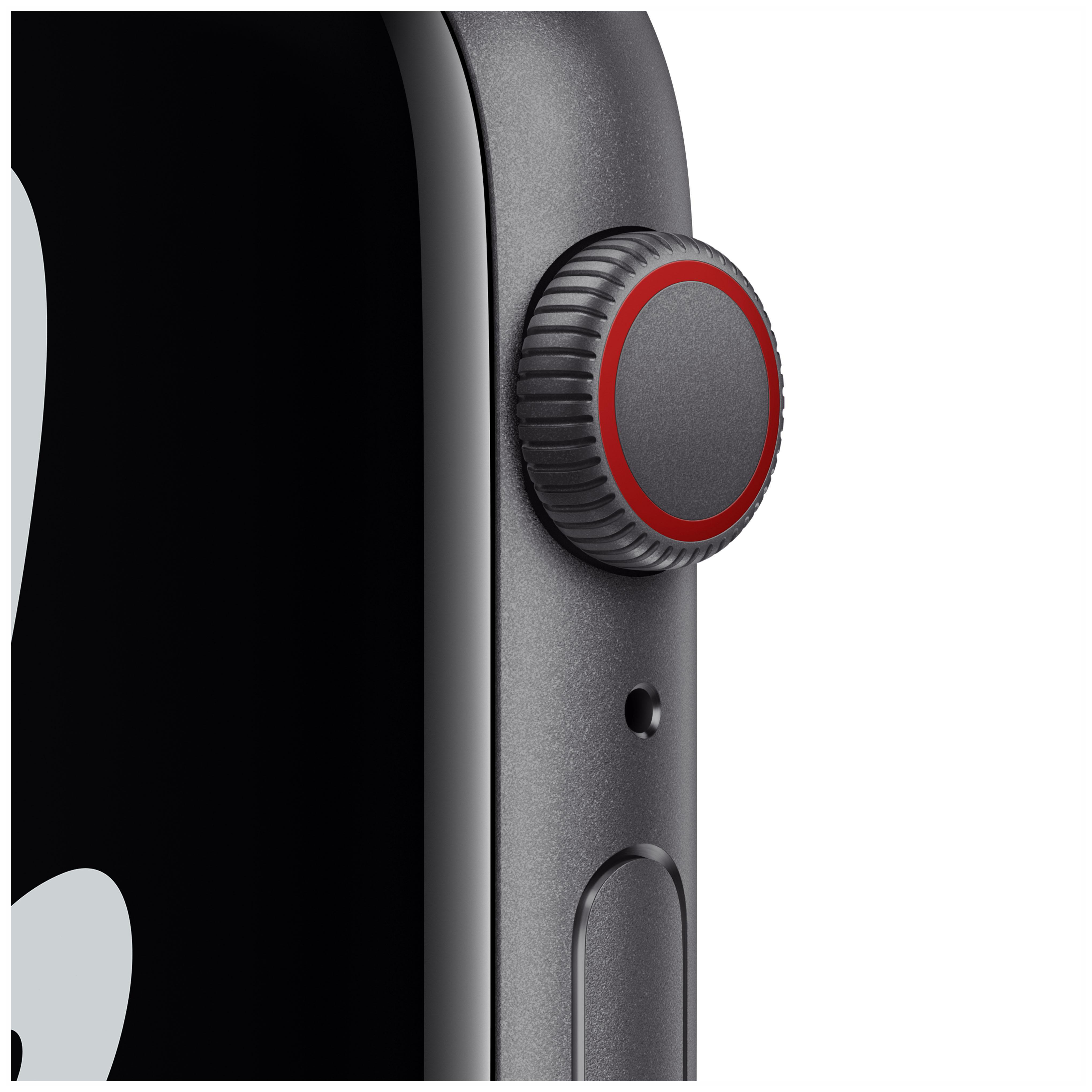 APPLE Watch SE Nike (GPS + Cellular) 44mm Smartwatch Fluorelastomer, 140 - 220 mm, Armband: Anthrazit/Schwarz, Gehäuse: Space Grau